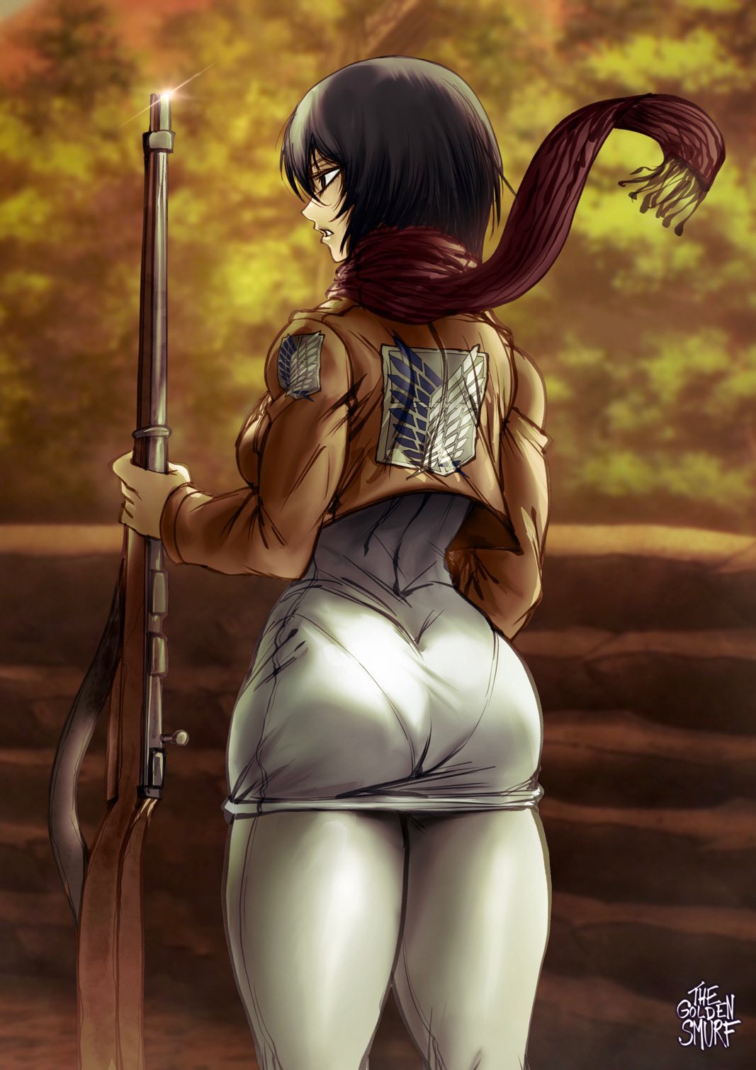 1girls, asian, attack on titan, black hair, black-haired female, female, female only, fully clothed, light skin, light-skinned female, mikasa ackerman, pale skin, pale-skinned female, shingeki no kyojin, solo, thegoldensmurf, tight clothing