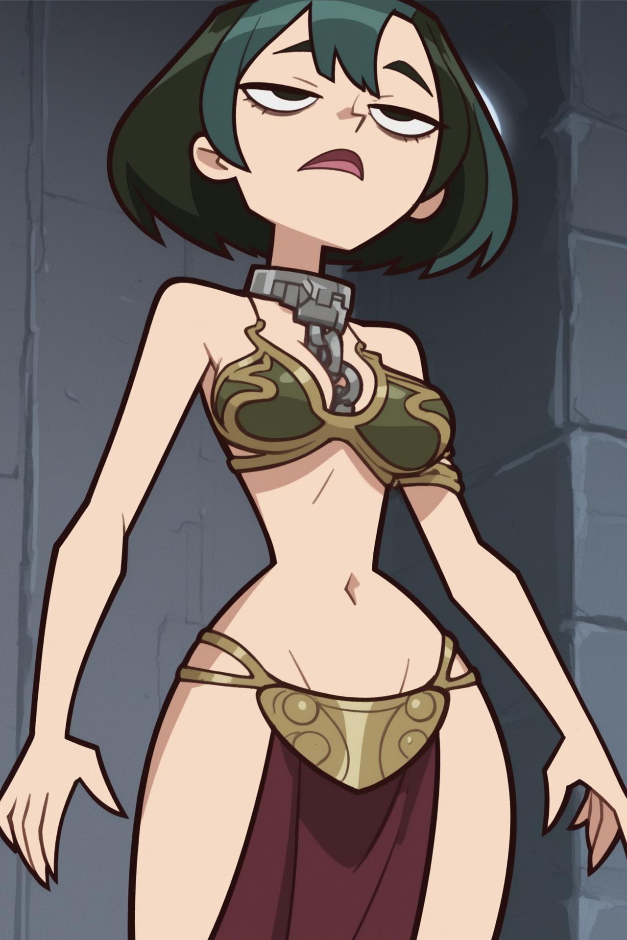 ai generated, cartoon network, female, goth girl, gwen (tdi), lucasfilm, slave leia (cosplay), star wars, total drama island