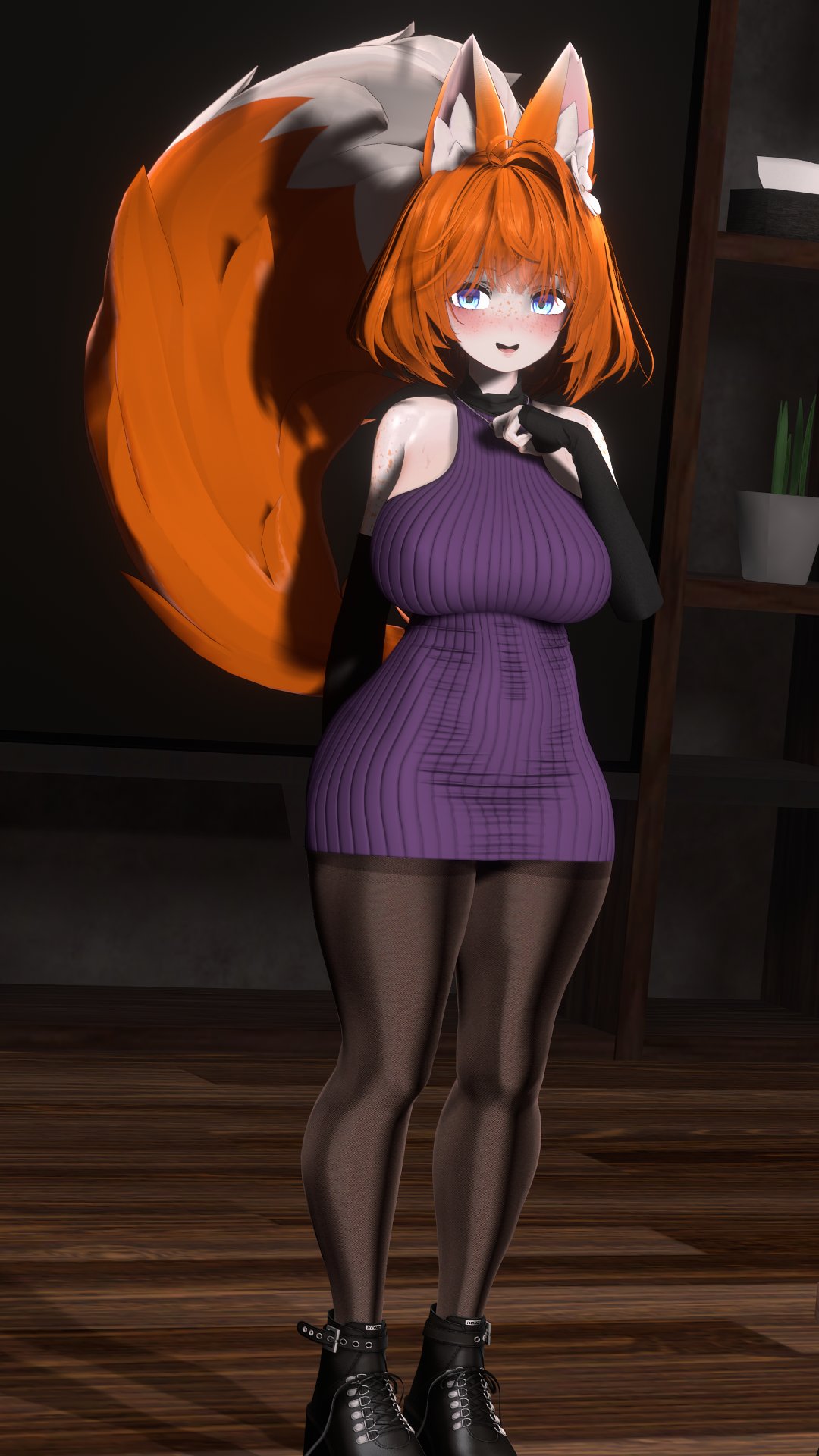 3d, big breasts, dress, glubbable, solo, virtual youtuber