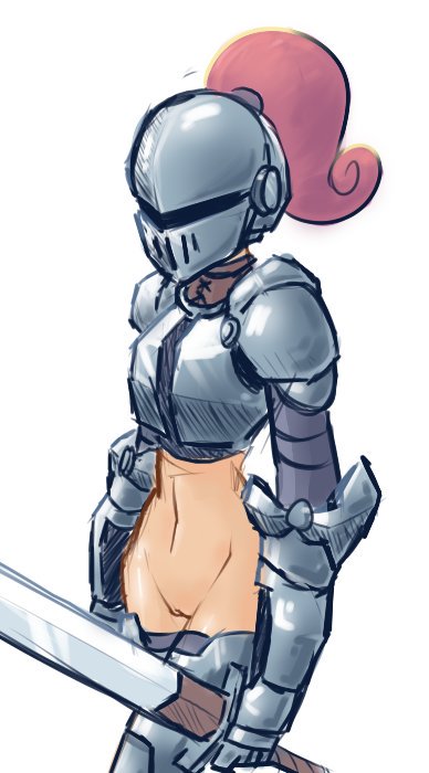 armor bottomless casual_exposure functionally_nude helmet knight medieval_armour nekuzx no_panties plume pussy slit_visor sword thighhighs