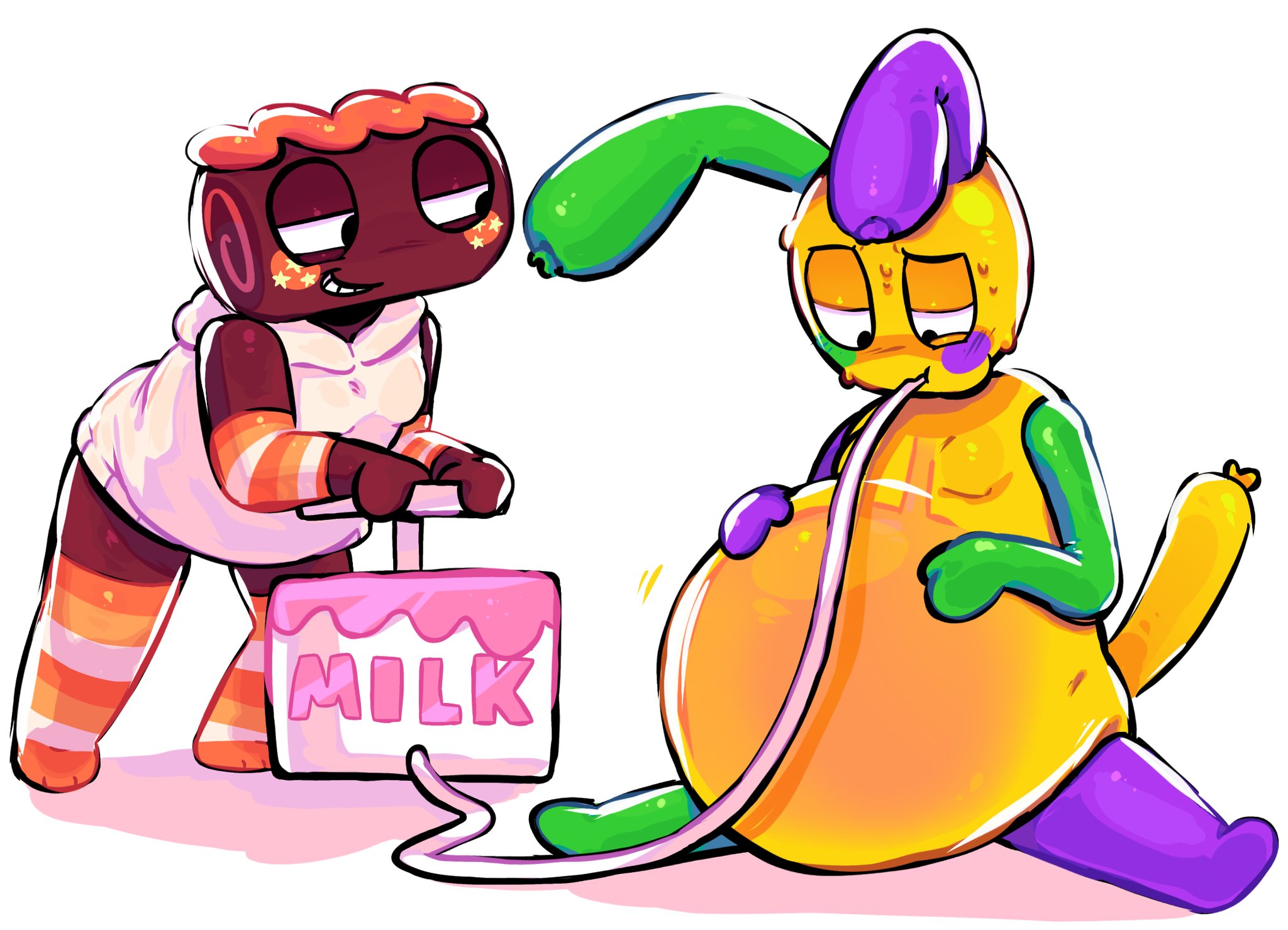 2boys, belly, belly bulge, belly expansion, belly inflation, cosmo (dandy's world), dandy's world, dandys world, fat, feederism, fetish, forced inflation, fully clothed, gay, inflated belly, inflation, inflation fetish, inside view, liquid inflation, looey (dandy's world), male, milk, naked, naked male, shiny, smug, smug face, ticklesyourfeet, tube