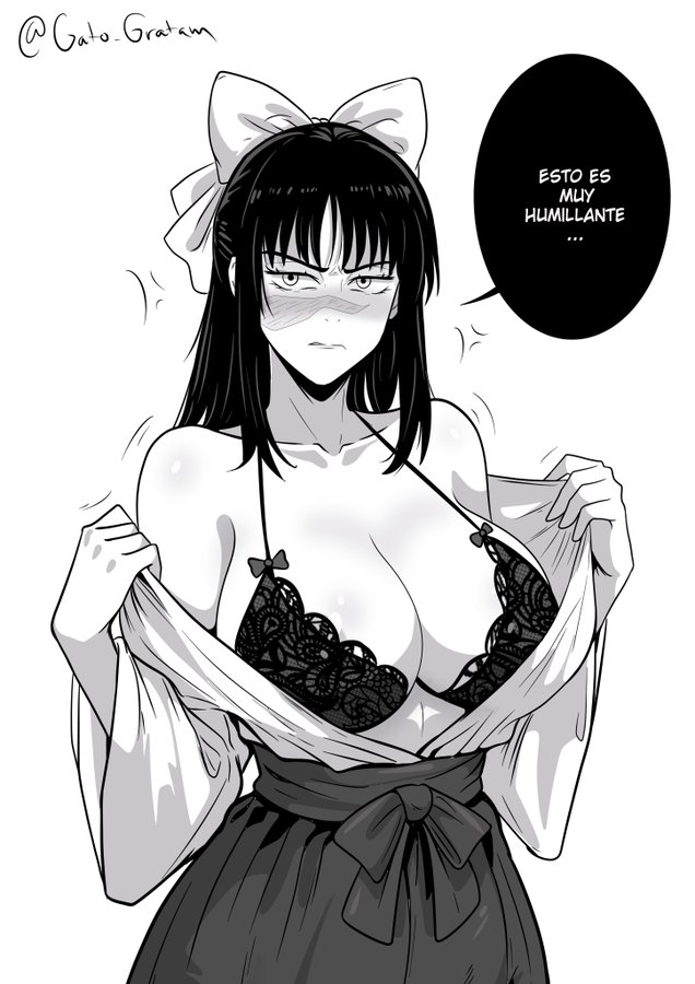 1girls, 2d, angry, black and white, bra, female, female focus, female only, gato gratam, humiliation, jujutsu kaisen, looking at viewer, monochrome, undressing, utahime iori