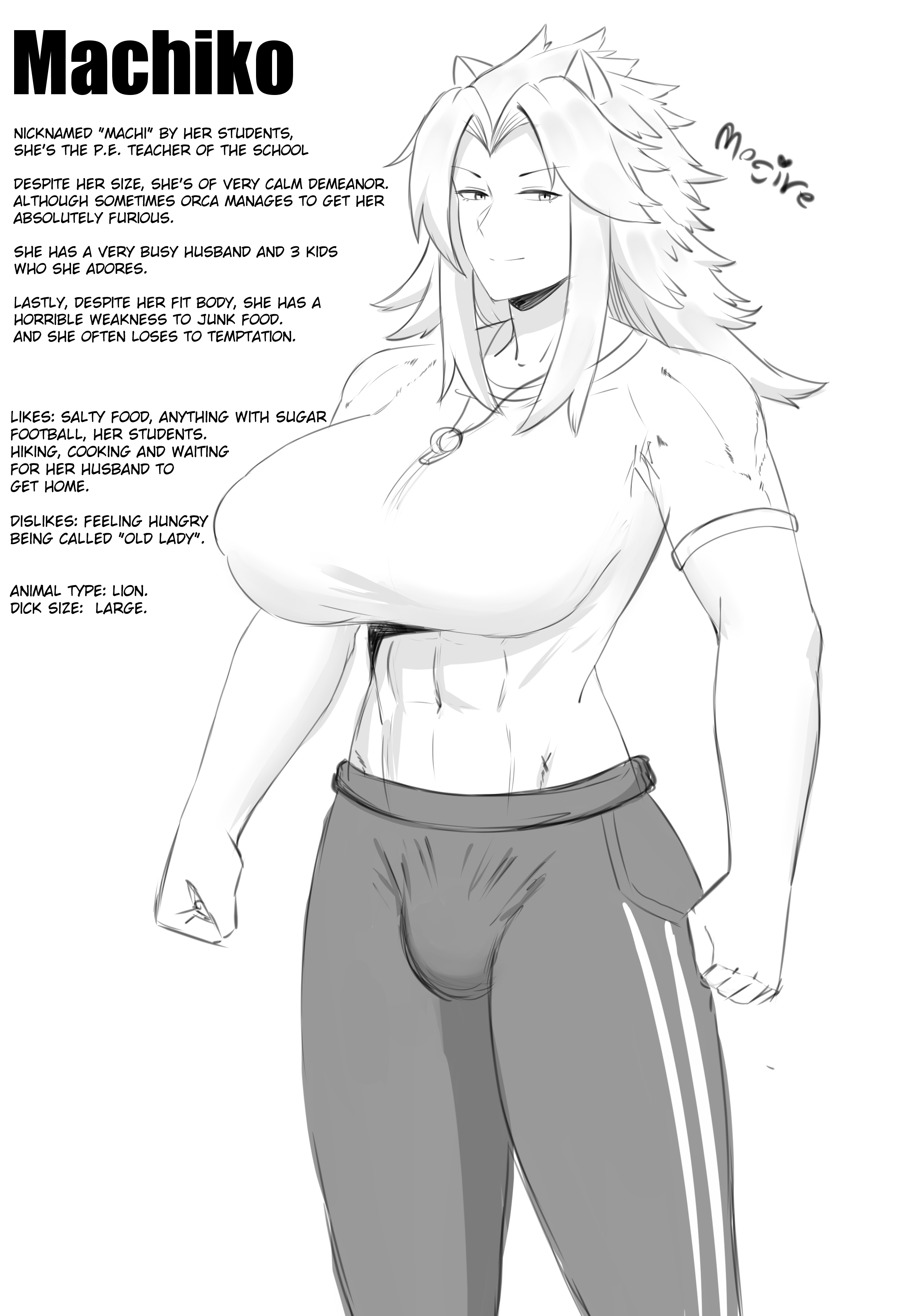 1futa, abs, animal ears, bulge, bulge through clothing, english text, futanari, intersex, mogire, original character, solo, text