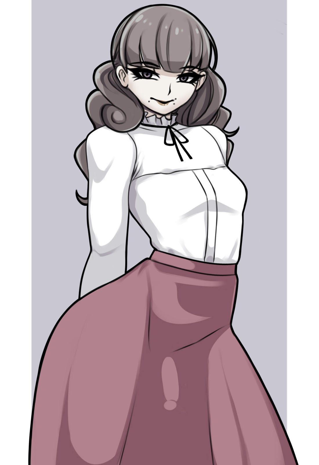 1futa, 1girls, bulge, bulge through clothing, bulge under clothes, clothed, cock, fear and hunger, fear and hunger: termina, female, flat chest, futa only, futanari, gothic, gothic girl, looking at viewer, marina (fear and hunger), penis, pinup, rungbersa, saberrung, trans woman, transfem