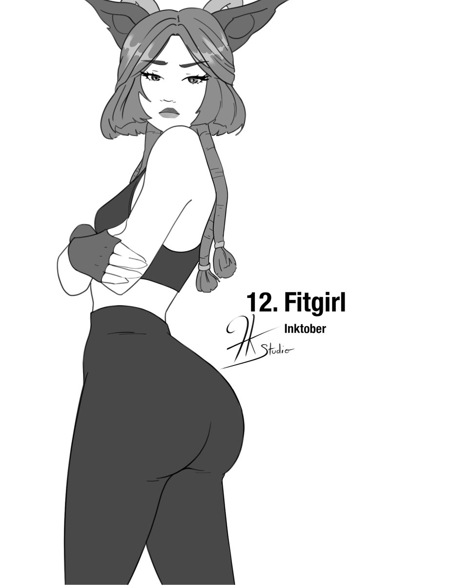 2d, 2d (artwork), asian, asian female, ass focus, big ass, big butt, bra, butt, clothed, clothed female, female, fit, fit female, fitness, fkstudio, french kiss studio, greyscale, inktober, kinktober, kinktober 2025, league of legends, leggings, lewdtober, looking at viewer, looking back, looking sideways, paag, pants, pinup, questionable, riot games, sfw, sketch, sports bra, yunara (league of legends)