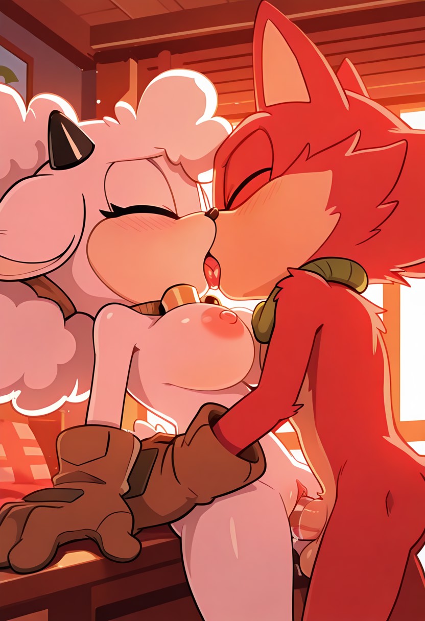 ai generated, anguirus12345, areola, areolae, big breasts, breasts, closed eyes, female penetrated, french kiss, gadget the wolf, idw comics, kissing, kissing while penetrated, lanolin the sheep, lanolin the sheep (sonic), male, male penetrating, male penetrating female, male/female, nipples, penetration, penile, penile penetration, penis, penis in pussy, pussy, pussy juice, red fur, sega, sex, sheep, sonic (series), sonic the hedgehog (idw), sonic the hedgehog (series), vagina, vaginal penetration, vaginal sex, white hair, wolf