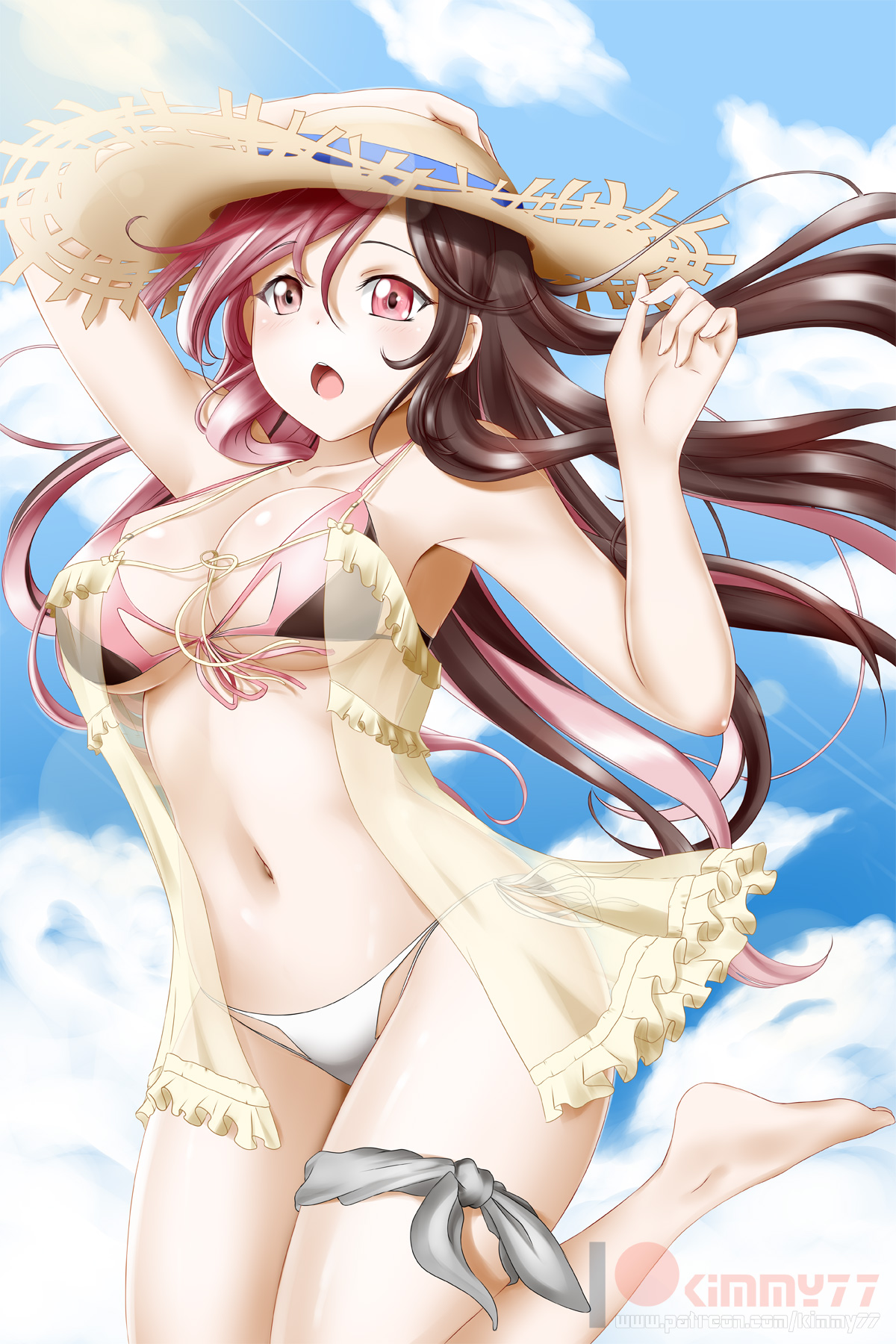 1girls, bikini, breasts, cleavage, female, female only, human, kimmy77, looking at viewer, multicolored hair, neo (rwby), rwby, solo, solo female, tagme