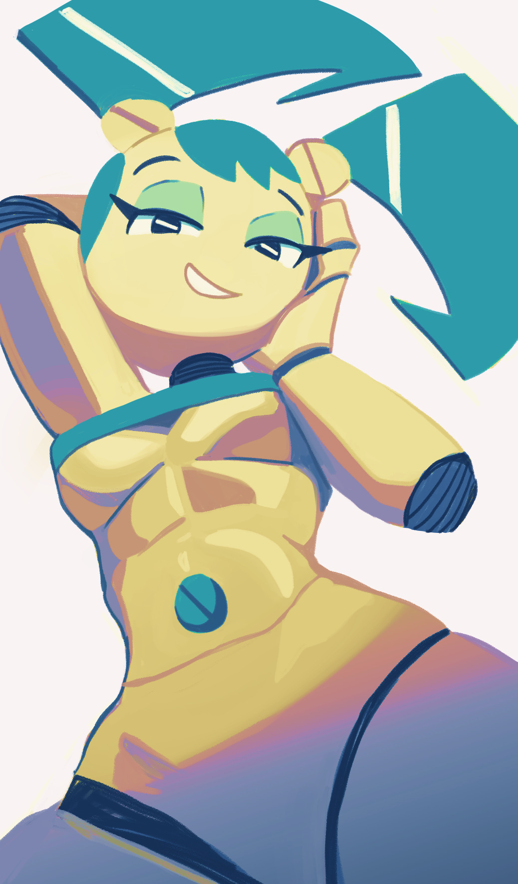 1girls, bad id, bad pixiv id, blue hair, blue tank top, fridge (artist), jenny wakeman, medium breasts, my life as a teenage robot, robot, robot girl, robot humanoid, sketch, solo, solo female, tank top, twintails, underboob