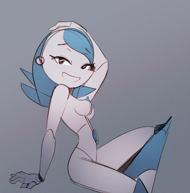 1girls, blue hair, blue nipples, boots, fridge (artist), hair down, jenny wakeman, medium breasts, my life as a teenage robot, nipples, pointy breasts, robot, robot girl, robot humanoid, solo, solo female, white skin