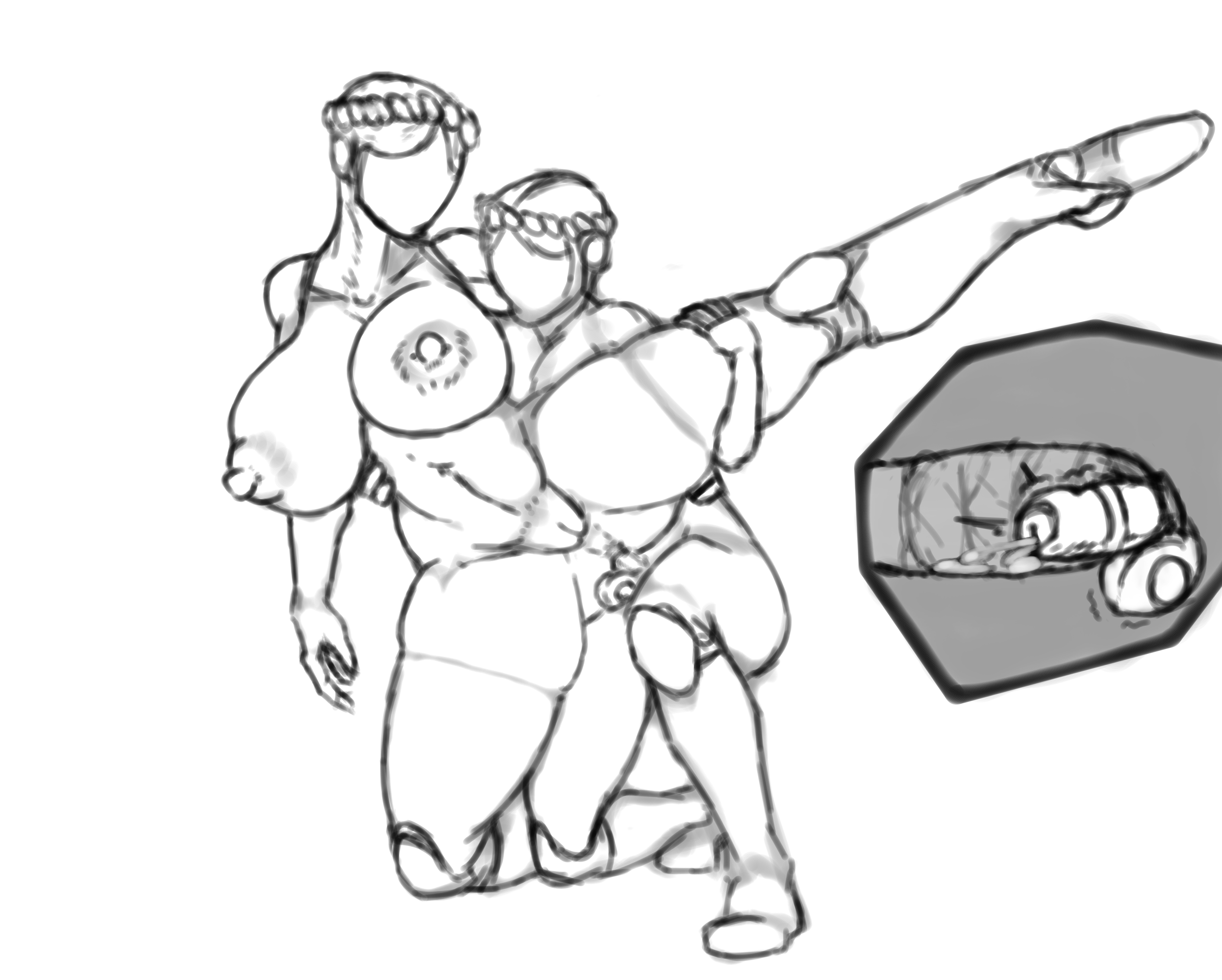 1futa, 1girls, anal, atomic heart, balls, big breasts, bigger female, cum, cum inside, ejaculation, erect nipples, female, futa on female, futanari, hacking piece, penis, robot, sex, sketch, small penis, small penis adoration, the twins (atomic heart), thick thighs, weak ejaculation