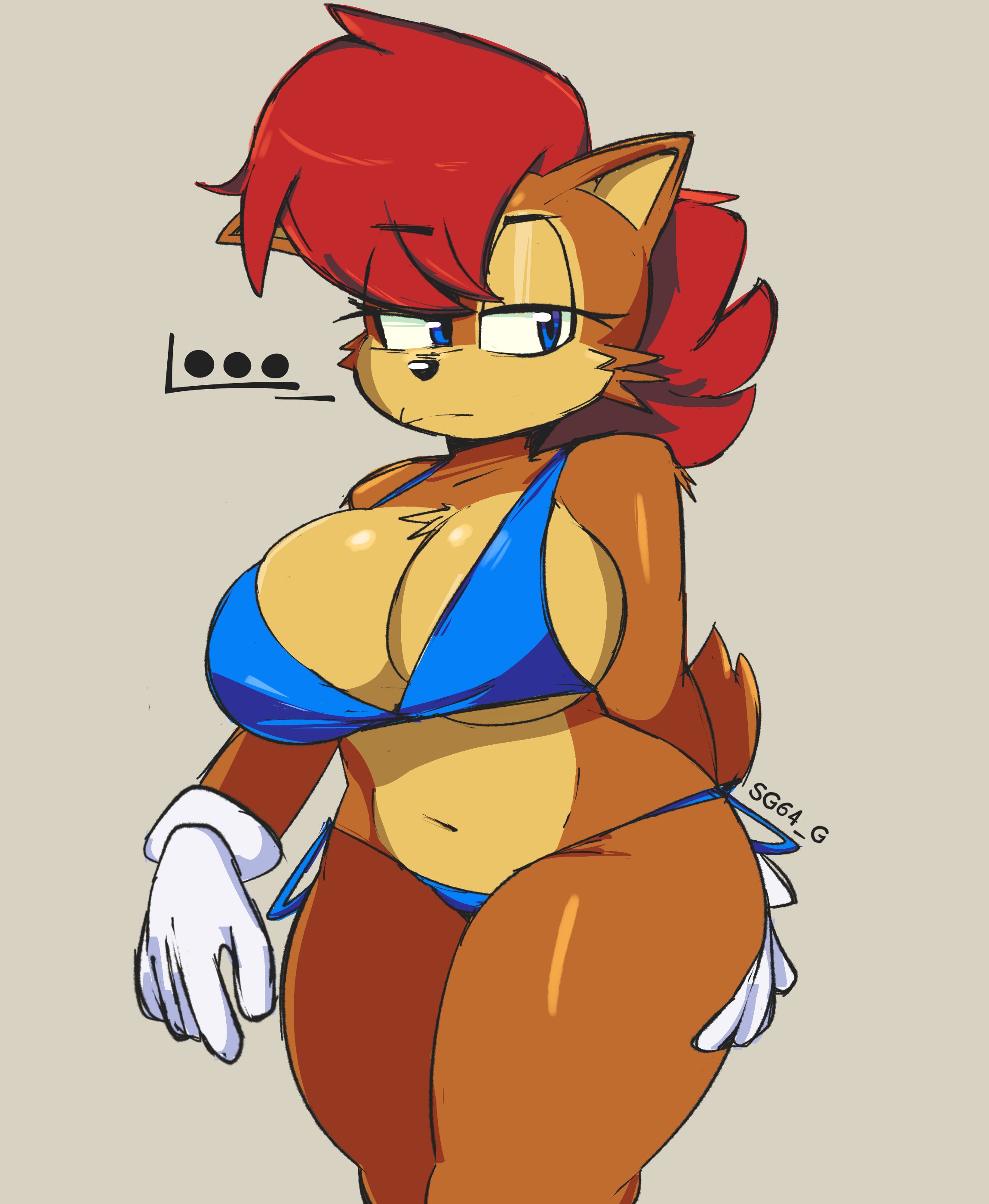 1female, 1girl, 1girls, archie comics, bikini, female, female only, furry, furry female, furry only, huge breasts, sally acorn, sega, sg64, sonic (series), sonic the hedgehog (series), thick thighs, wide hips