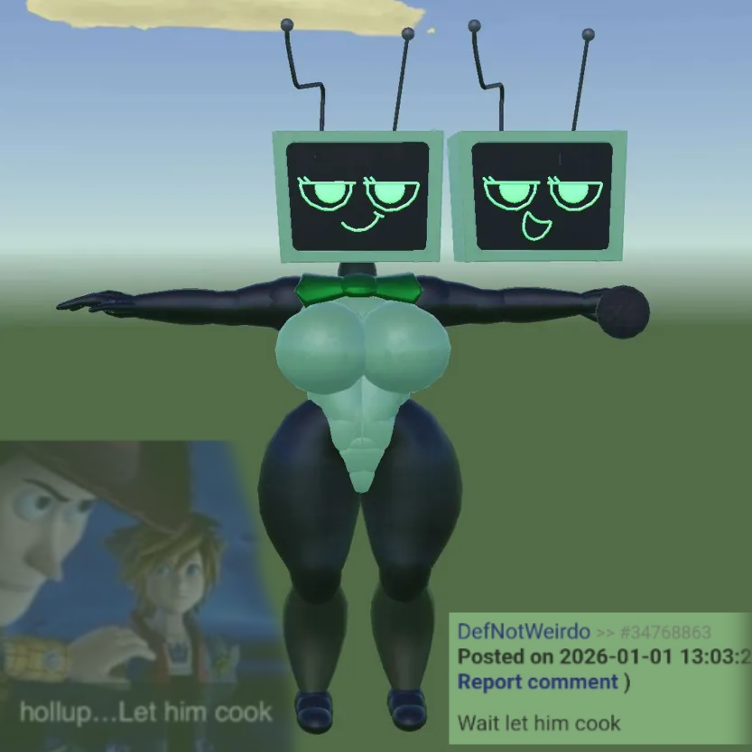 1girls 3d 3d_(artwork) antenna antenna_wire antennae barefoot big_breasts big_thighs black_arms black_legs block_head blushcrunch_studio bow_tie bowtie box_head breasts clothed clothed_female comment comment_section comments dandy's_world dandys_world female green_bow green_bowtie green_leotard green_torso high_quality holding_microphone holding_object humanoid leotard meme meme_reference microphone model mostly_clothed mostly_clothed_female no_nipples no_toes rec_room recroom roblox robot robot_girl robot_humanoid screen screen_face screen_head self_upload sfw shaded simple_background simple_eyes simple_face sleeveless syntholsoul thick_thighs thighs titties tv tv_face tv_head tv_screen tv_woman tvwoman vee_(dandy's_world)