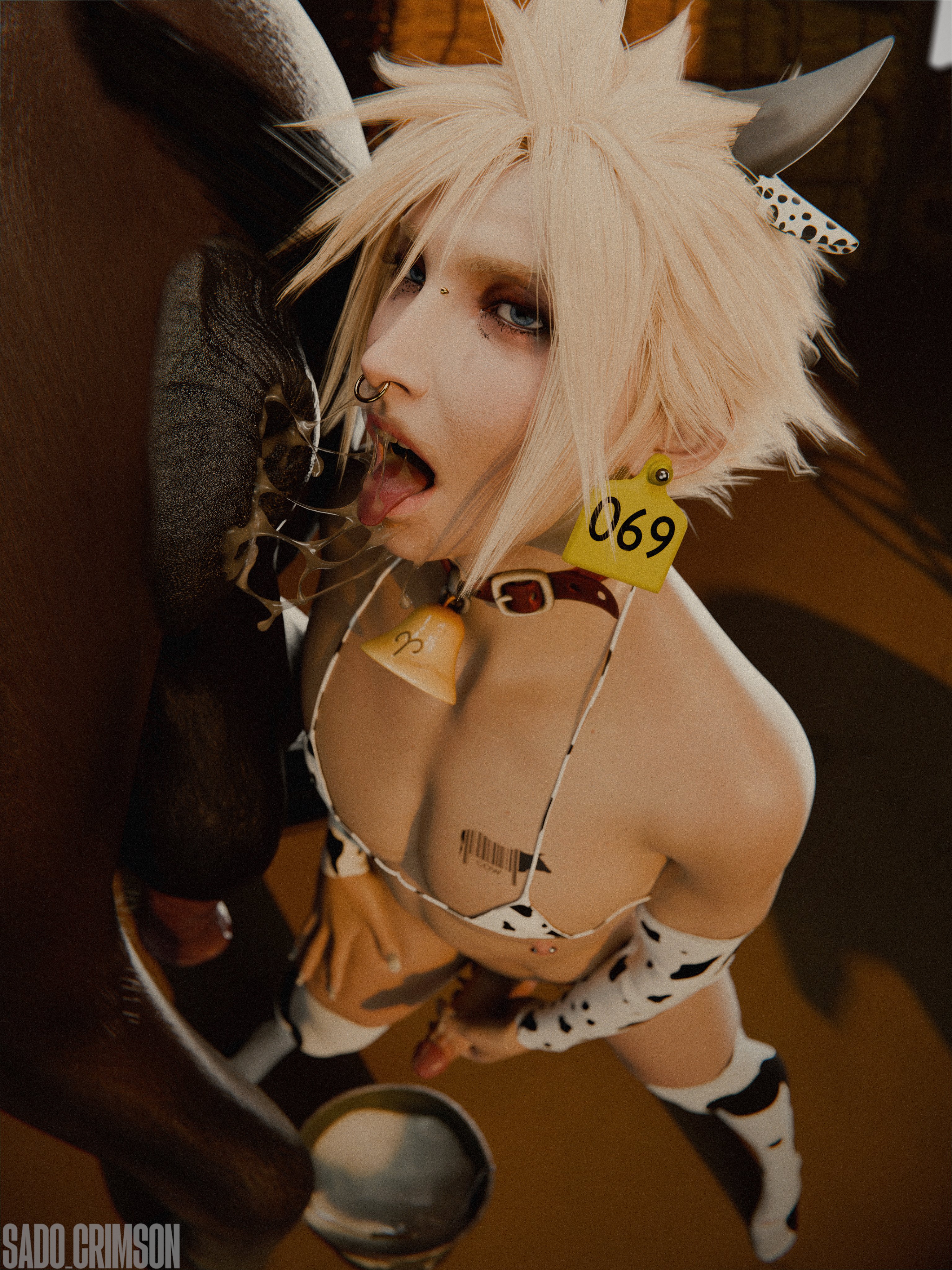 1animal, 1boy, 3d, anal juice, barcode, barcode tattoo, beast rimming, bestiality, blonde hair, cloud strife, collar, cowprint, cowprint bikini, cum, cum in bucket, ear tag, equine, femboy, final fantasy vii, gay, gay male, horse, horse anus, horse asshole, horse rimming, horsecock, human, masturbation, pierced nipple, pierced nipples, piercing, rimjob, rimming, sadocrimson3d, saliva, saliva string, saliva trail