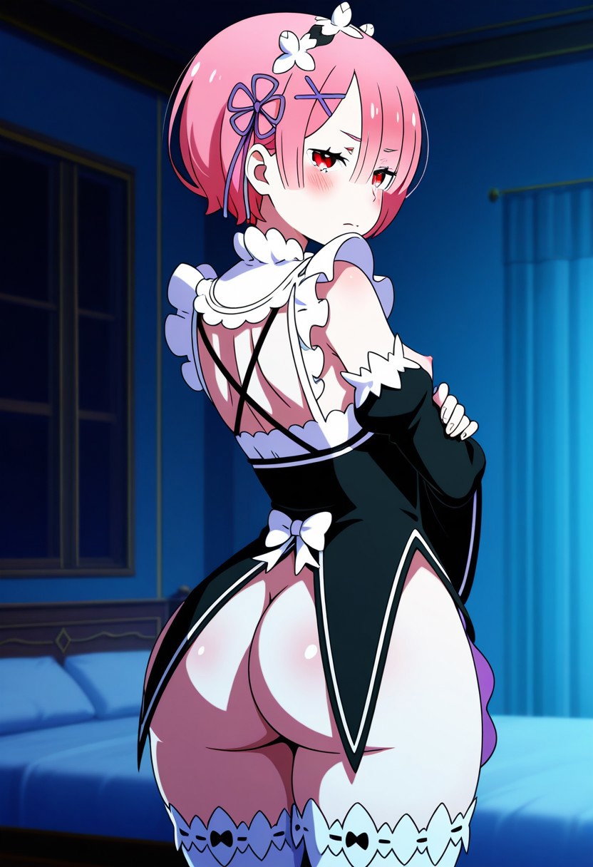 1girls, ai generated, big breasts, cum, cum in pussy, fingers in mouth, natsuki subaru, panties around one leg, peeping, pink eyes, pink hair, ram (re:zero), re:zero kara hajimeru isekai seikatsu, roswaal mansion maid uniform, rough sex, sex, spank marks, sparkling eyes, tagme, text