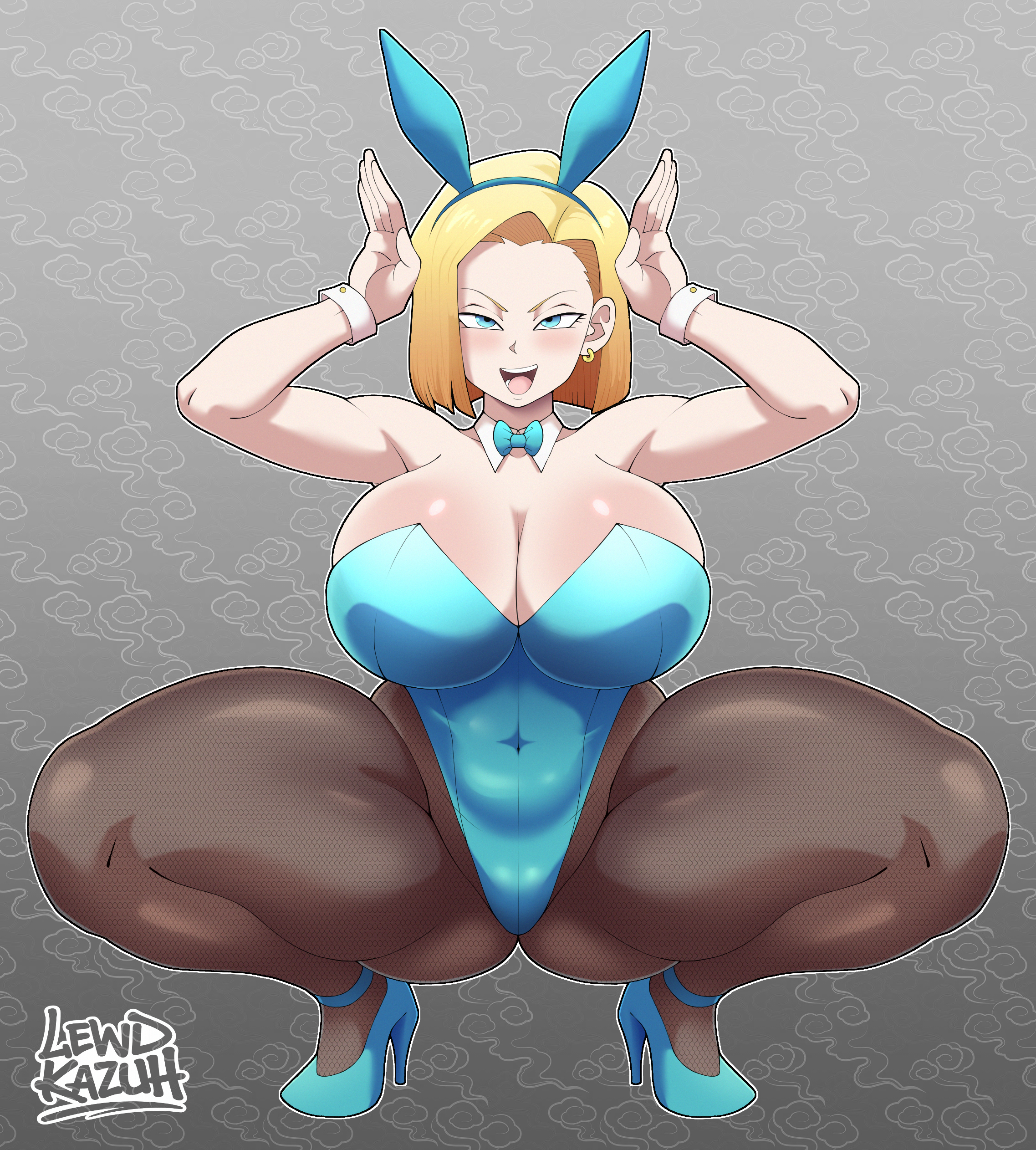 1girls, android 18, blonde, blonde female, blonde hair, blonde hair female, blue eyes, blue eyes female, cameltoe, cleavage, curvy, diadem, dragon ball, dragon ball super, dragon ball z, erect nipples, female, high heels, huge areolae, huge ass, huge breasts, lewd kazuh, puffy nipples, ribbon, short hair, short hair female, thick lips, voluptuous, wide hips, yellow hair