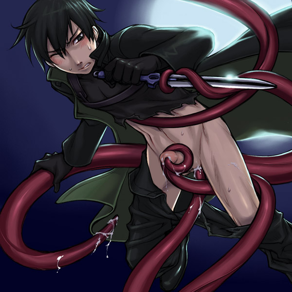 1boy anal anal_insertion black_eyes black_hair boy_rape darker_than_black hei humansub one_eye_closed penis tentacle tentacle_in_anus tentacle_on_male tentacle_rape tentaclejob tentacles_under_clothes torn_clothes uncensored undressing wince yaoi