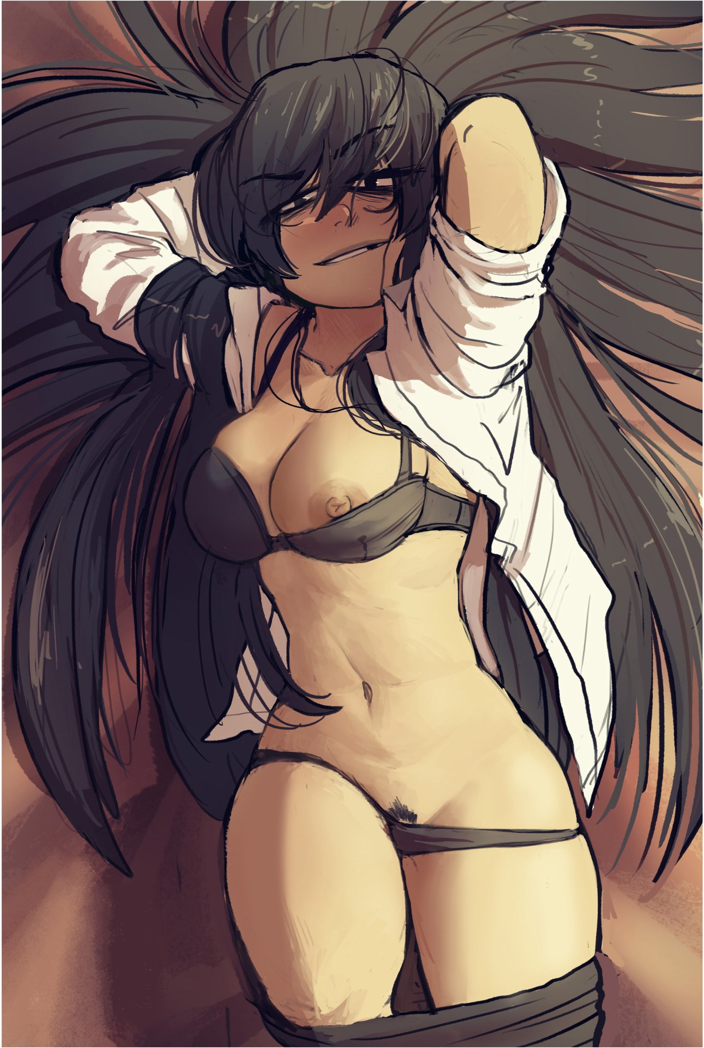 2019, bed, breasts, female, female only, inkershike, long hair, maire (inkershike), nipples, original, original character, pubic hair, pussy, smile, vagina