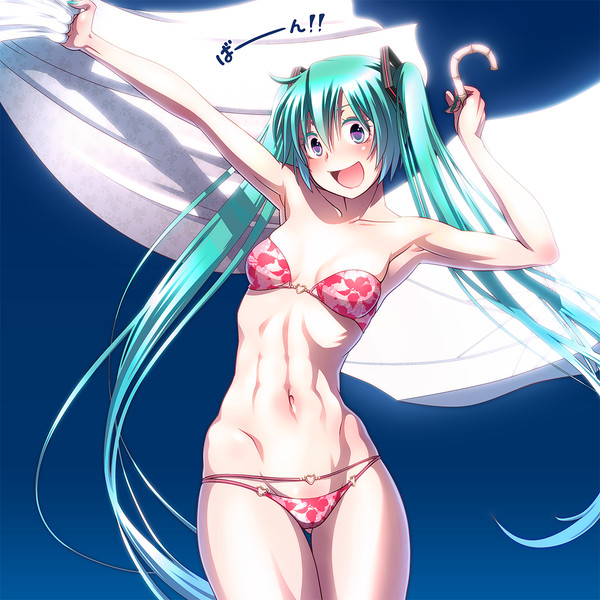 bikini floral_print hatsune_miku light_skin skinny vocaloid wokada