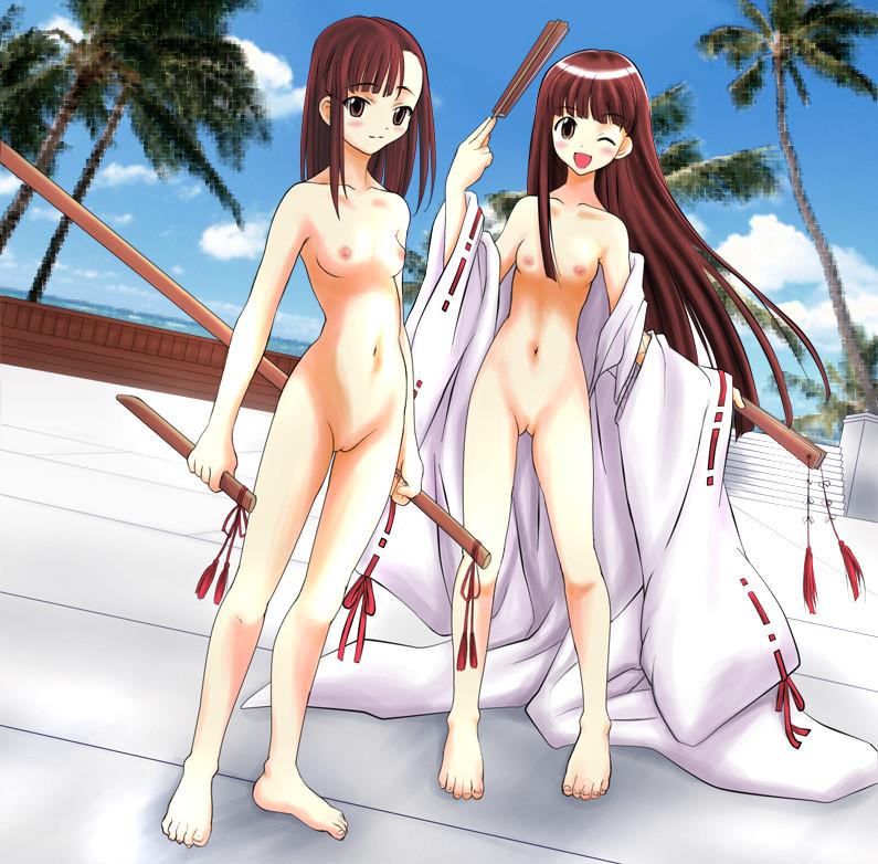 artist_request blush breasts clothing feet female flat_chest konoe_konoka mahou_sensei_negima! nipples nude nude_female pussy sakurazaki_setsuna tagme toes uncensored