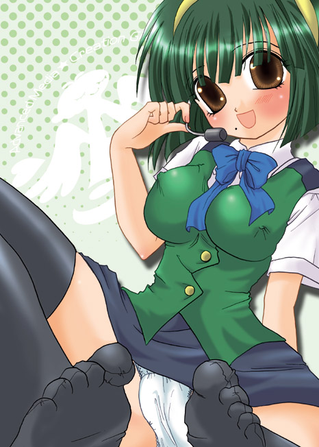 brown_eyes erect_nipples green_hair idolmaster kotori_otonashi mole otonashi_kotori panties short_hair solo thighhighs underwear yashahime_(dolcevite)