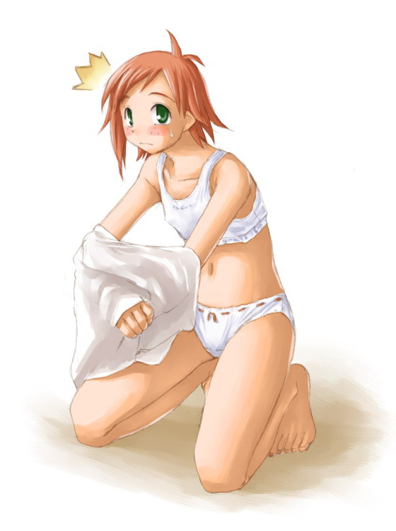 blush bra clothing flat_chest green_eyes kasuga_yukihito mahou_sensei_negima! murakami_natsumi panties tagme