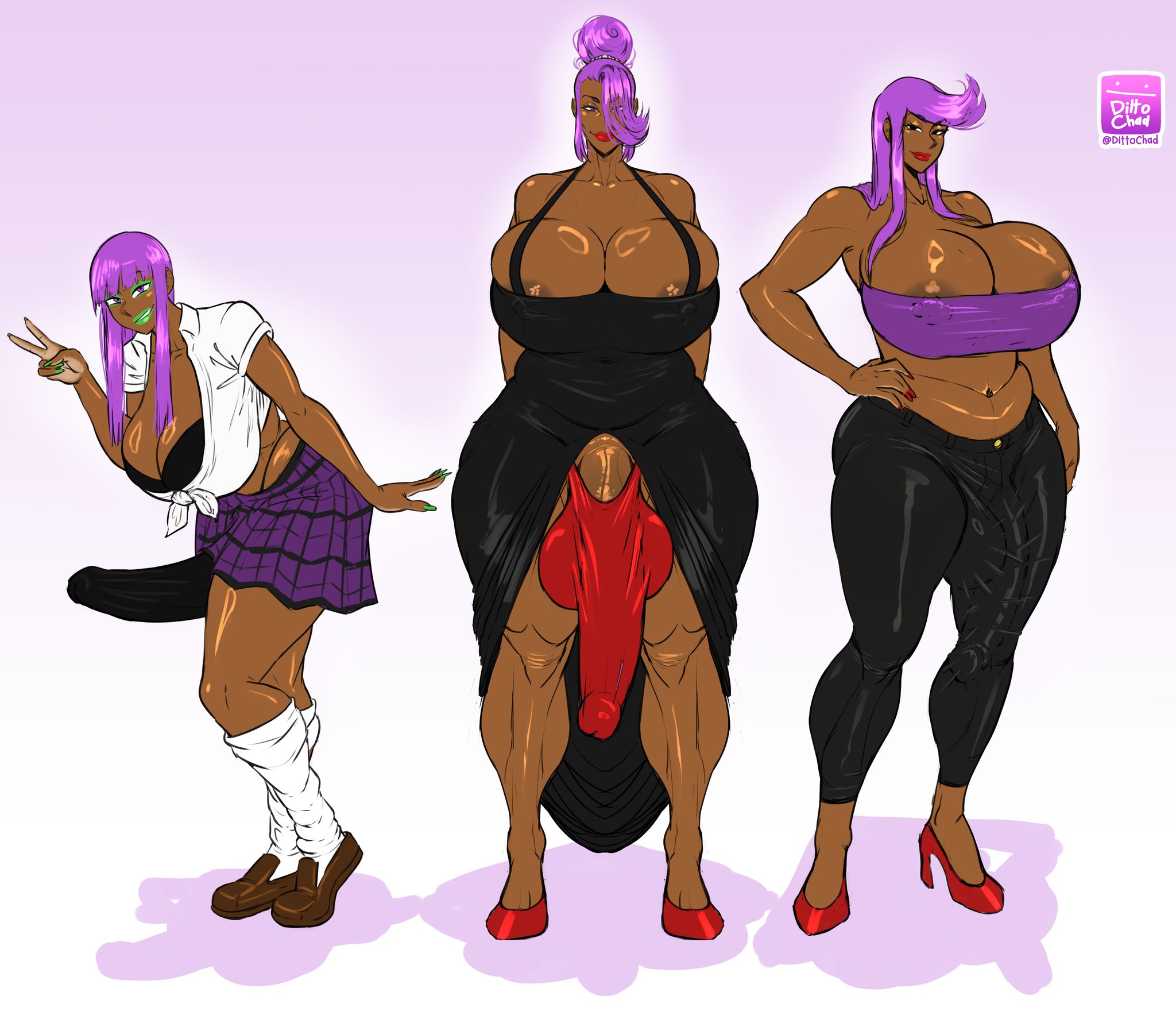 big breasts, breasts, dark skin, dark-skinned female, dittochad, futanari, gyaru, milf, miss diantha, oc, original character, pink hair