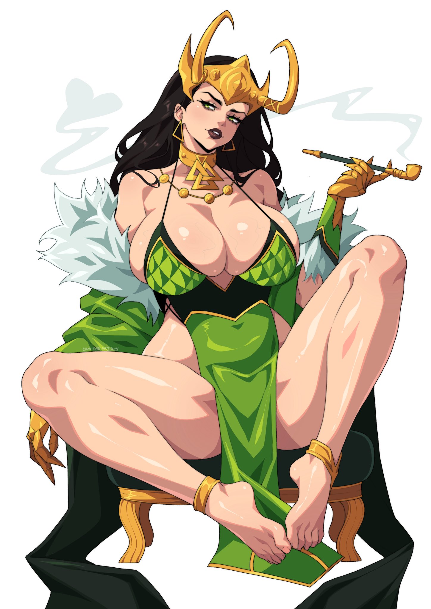 1girls, anklet, barefoot, camtheartguy, feet, female, female only, lady loki, lady loki (marvel rivals), loki (marvel), marvel, marvel rivals, rule 63, solo, thick thighs