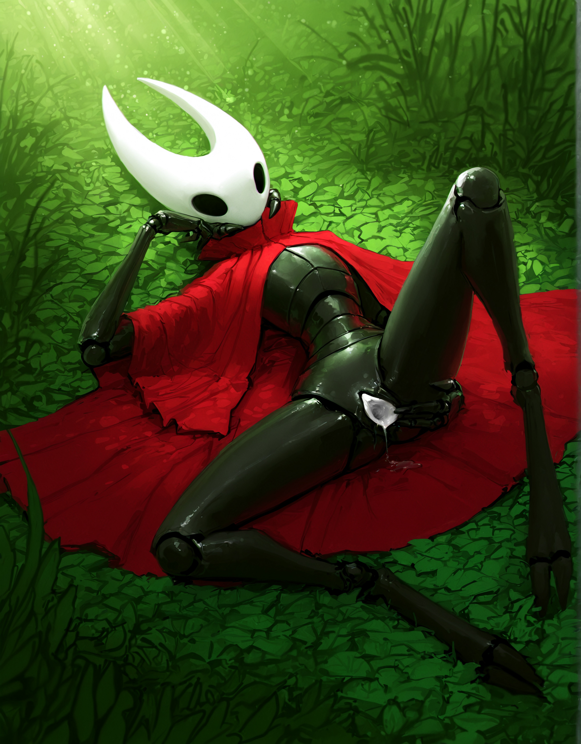 1girls, anthro, artist request, flat chest, flat chested female, hi res, hollow knight, hollow knight: silksong, hornet (hollow knight), humanoid, insect girl, insects, lore accurate, mask, non-human, pussy, pussy juice, pussy juice drip, red clothing, spider