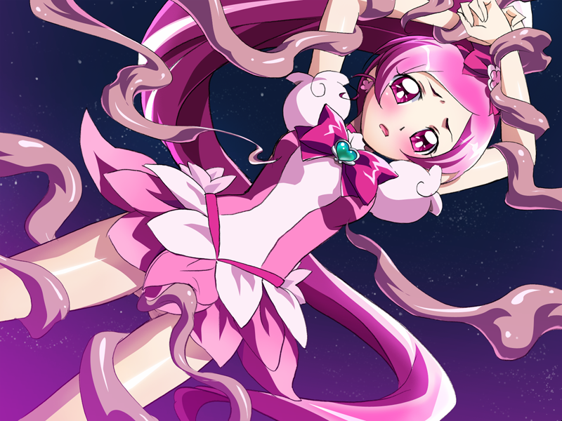 blush bow breasts clothing cure_blossom dress gipsy_underground heartcatch_precure! magical_girl precure pretty_cure small_breasts tentacle tsubomi_hanasaki