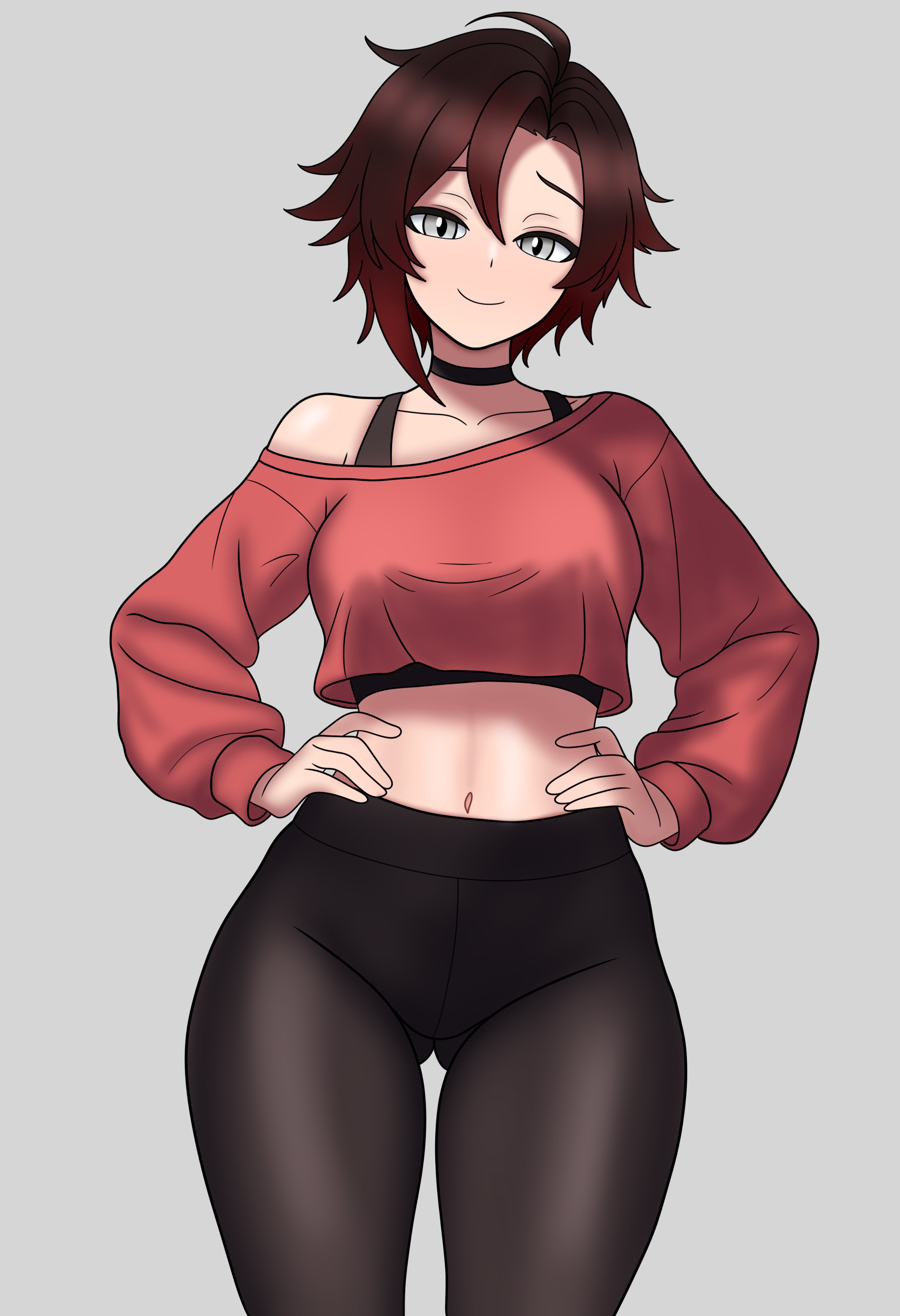 1girls, black hair, black hair female, bojack198, clothed female, female, female only, red highlights, ruby rose, rwby, silver eyes, solo female