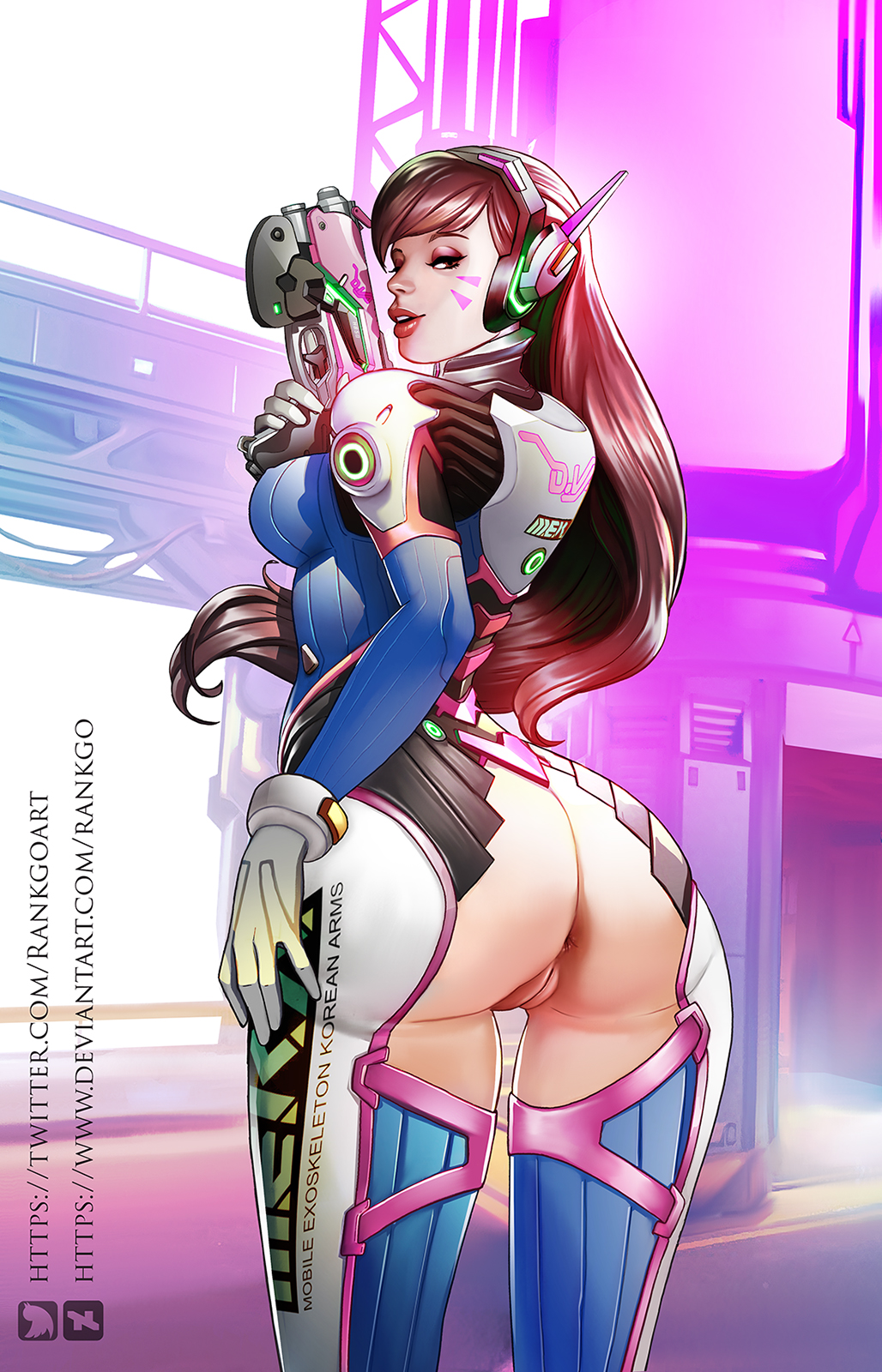 1girls, anus, ass, brown eyes, brown hair, d.va, female, female only, overwatch, pussy, rankgo, solo