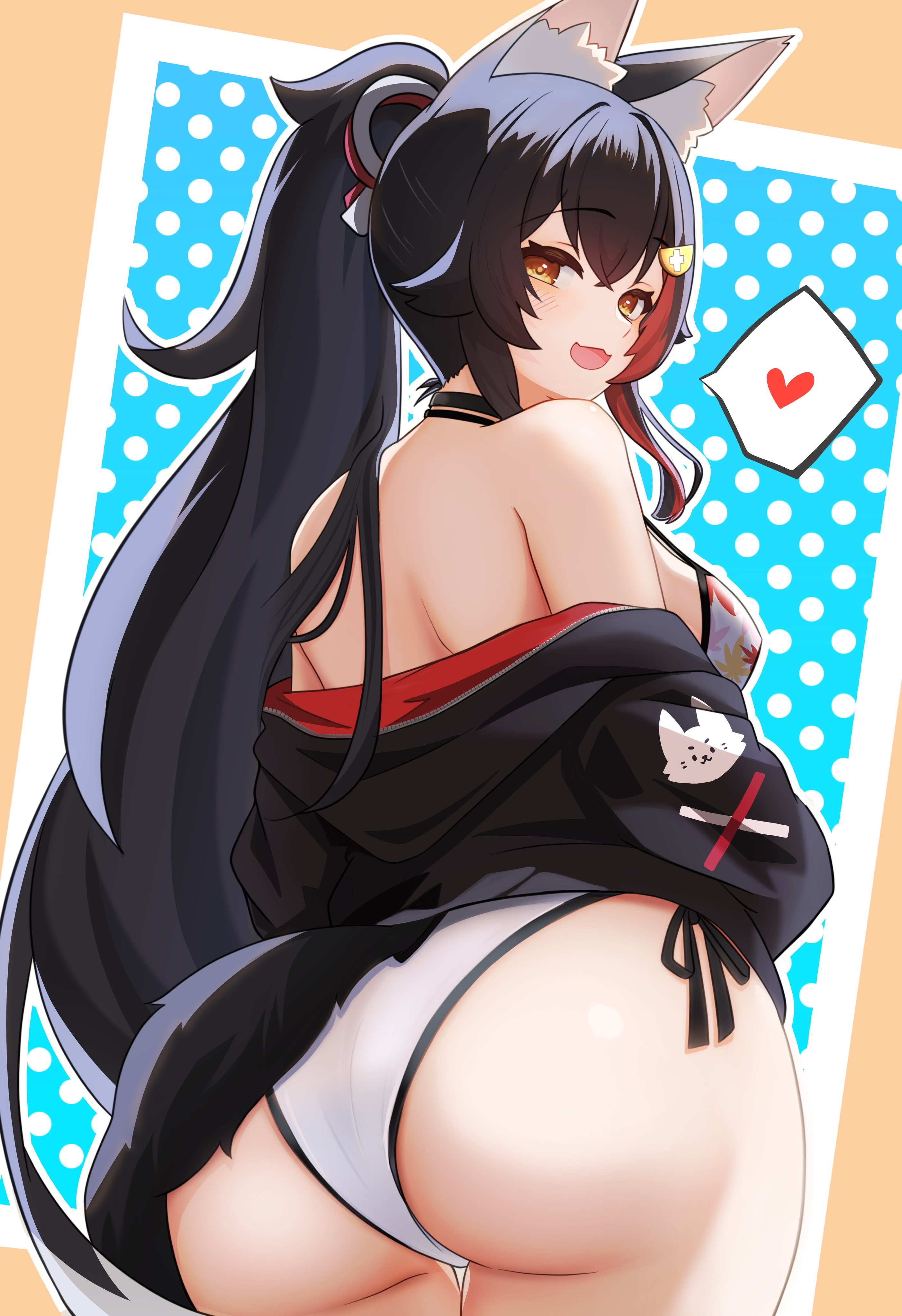ass focus, from behind, hololive, huge ass, huge breasts, looking back, ookami mio, thick thighs, virtual youtuber, wide hips