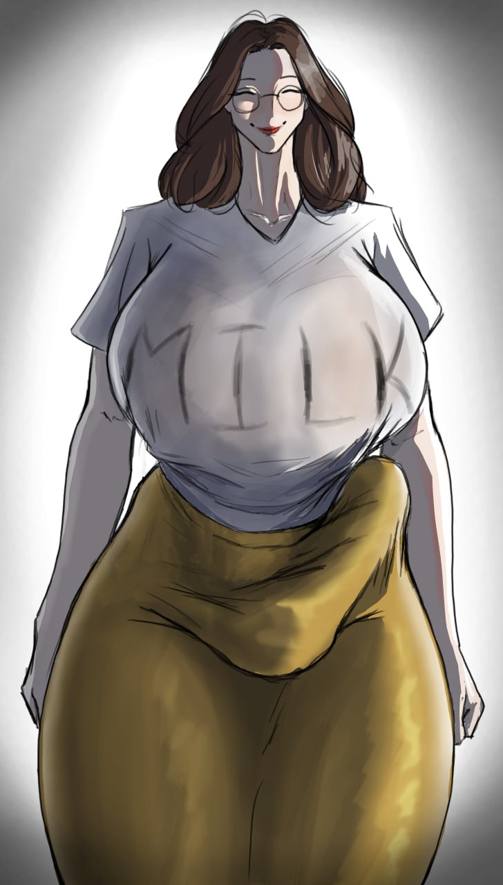 1futa, aep127035, big breasts, breasts, brown hair, bulge, bulge through clothing, bulge to side, closed eyes, closed eyes smile, clothed, clothing, erection, erection under clothes, female, fully clothed, futa only, futanari, gigantic breasts, glasses, huge breasts, huge cock, human, intersex, light skin, light-skinned futa, looking at viewer, mature futa, milf, penis, penis outline, skirt, smile, solo, solo futa, standing
