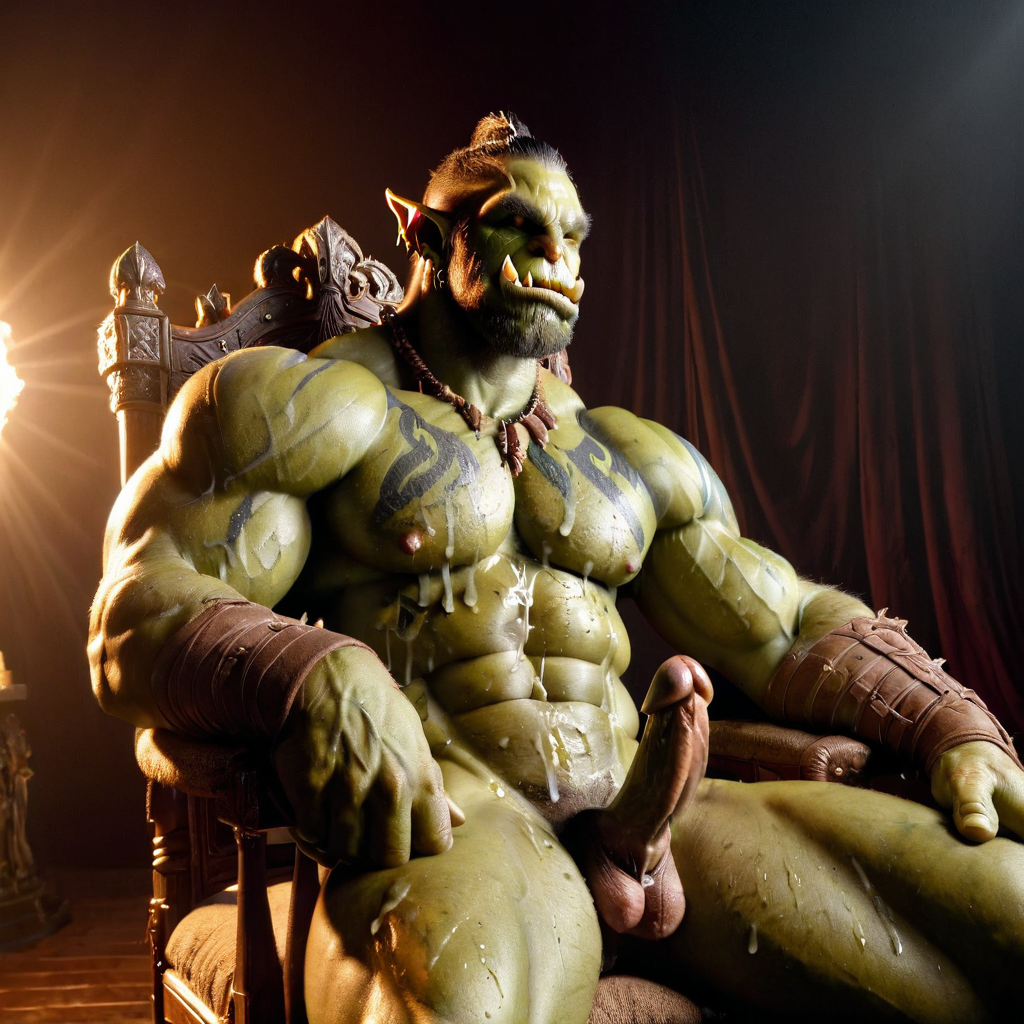 ai_generated bara big_muscle big_penis erection green_skin huge_cock ia_generated male muscular_male orc orc_male orced penis