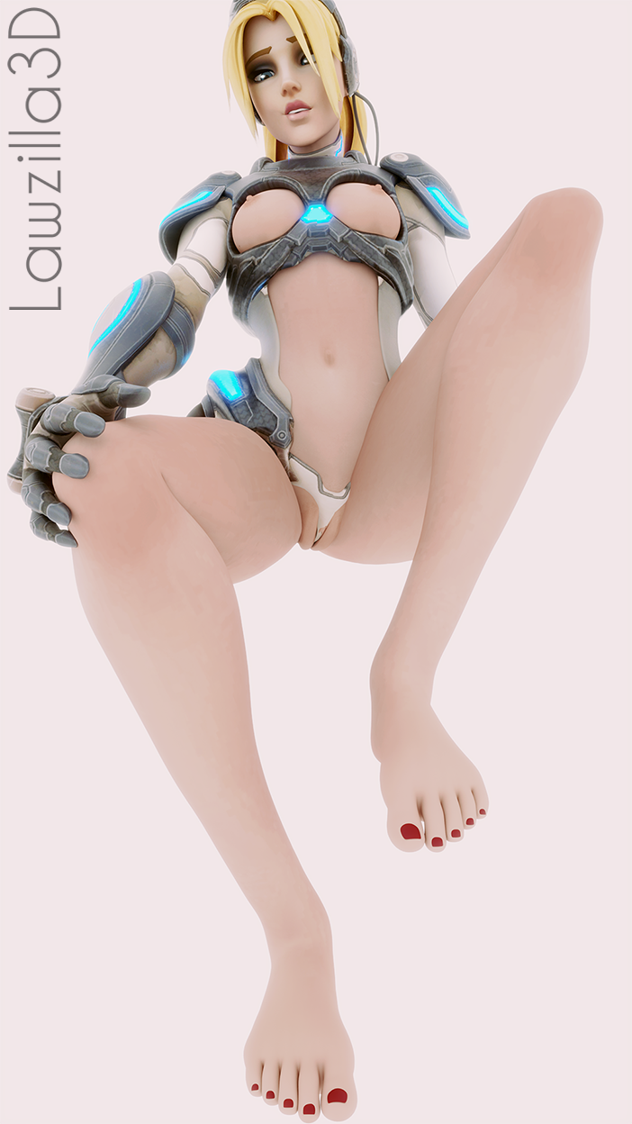 1girls 3d alternate_costume amelie_lacroix blizzard_entertainment blonde_hair blue_eyes breasts feet female female_only lawzilla3d legs nova_(starcraft) nova_widowmaker overwatch pussy solo starcraft starcraft_2 toes widowmaker