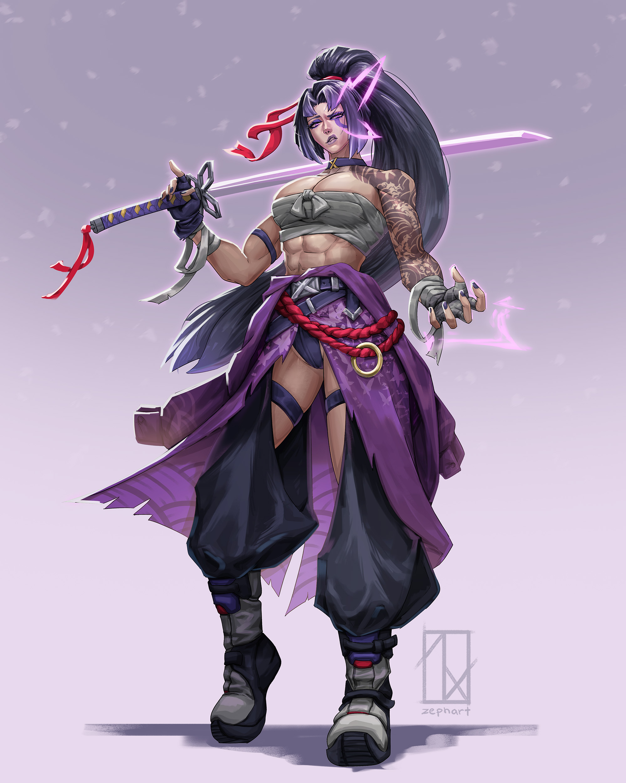 1girls, abs, big breasts, breasts, clothed, clothes, clothing, female, female only, gloves, irezumi, marvel, marvel rivals, muscular, muscular female, ponytail, psylocke, psylocke (marvel rivals), superheroine, swords, tattoo, tattoos, tattoos everywhere, zephart