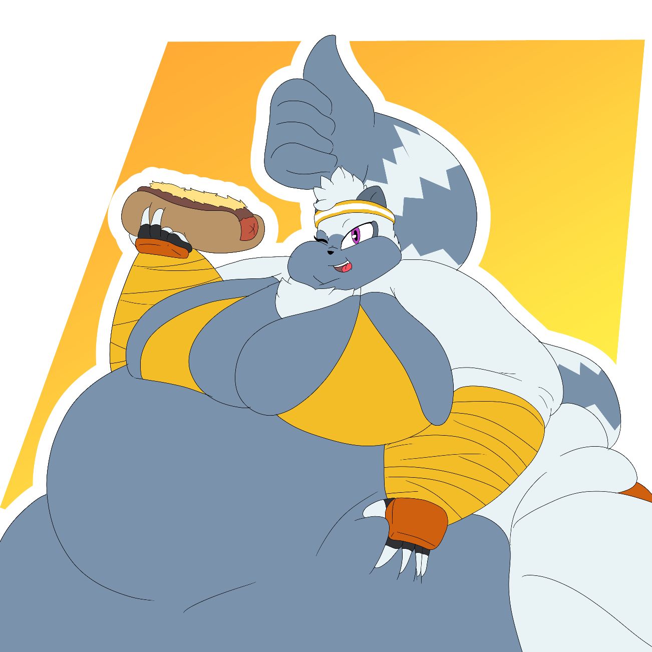 1:1 anthro bbw belly big_belly big_breasts breasts chili_dog clothed clothing digital_media_(artwork) female food fur gesture hand_gesture hi_res hot_dog idw_publishing lemur mammal morbidly_obese morbidly_obese_anthro morbidly_obese_female obese obese_anthro obese_female one_eye_closed overweight overweight_anthro overweight_female paceplusle prehensile_tail primate ring-tailed_lemur sega simple_background smile solo sonic_(series) sonic_the_hedgehog_(comics) sonic_the_hedgehog_(idw) sonic_the_hedgehog_(series) strepsirrhine swimwear tail tangle_the_lemur thick_thighs thumbs_up wink