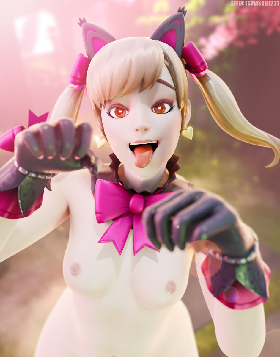 1girls 3d alternate_costume black_cat_d.va blonde_hair breasts brown_eyes d.va effectsmaster231 female female_only overwatch solo tongue_out