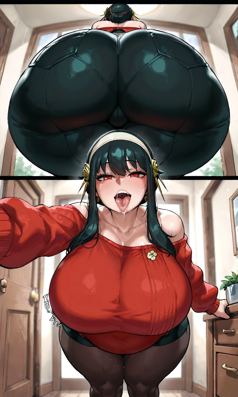 ai_generated big_ass big_breasts curvy from_below huge_ass huge_breasts huge_thighs looking_at_viewer pov prevore saliva sleepyshark spy_x_family thick_thighs voluptuous vore yor_briar yor_forger