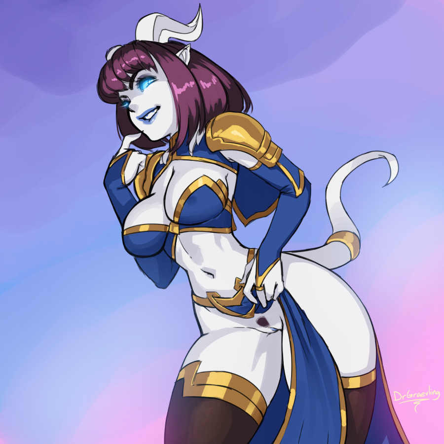 1girls big_breasts blizzard_entertainment blue_skin draenei female horns interspecies monara original_character presenting presenting_pussy pubic_hair purple_hair pussy tail thick_thighs warcraft wide_hips world_of_warcraft