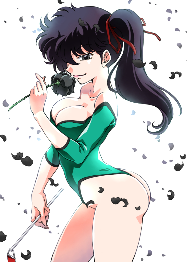 1girls ass breasts female female_only kodachi_kuno leotard ponytail ranma_1/2 rose solo thighs