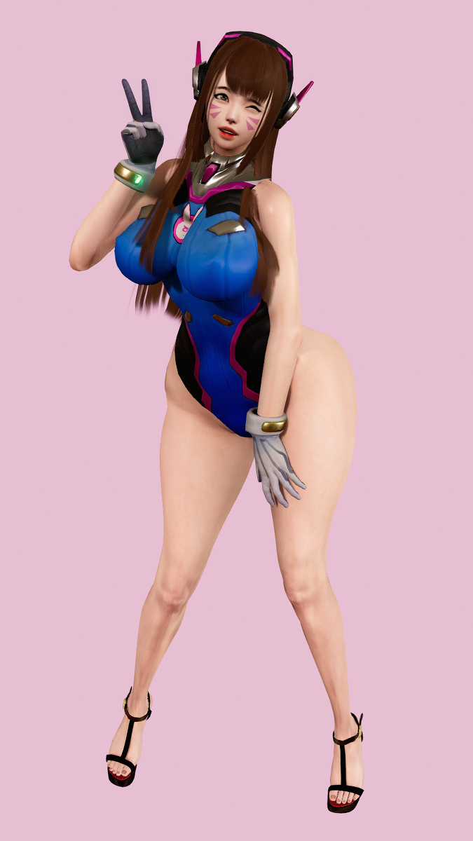 1girls 3d ajaaa big_breasts big_legs brown_eyes brown_hair d.va female female_only legs overwatch solo