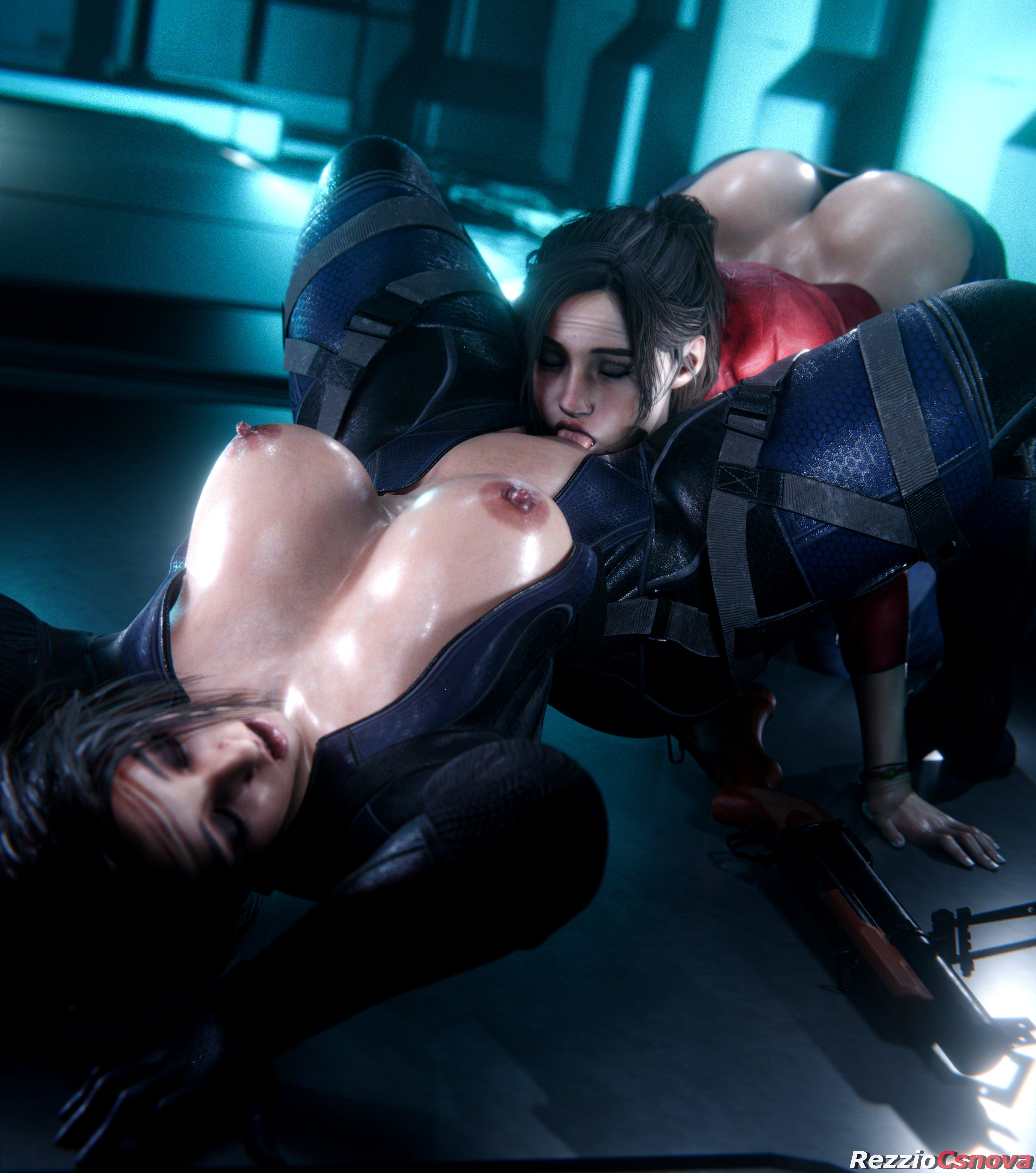2girls, 3d, ass, big ass, big breasts, big hips, breasts, breasts out, brown hair, capcom, claire redfield, claire redfield (jordan mcewen), costume, cunnilingus, grenade launcher, jill valentine, jill valentine (sasha zotova), licking pussy, light skin, light-skinned female, long hair, pleasure face, ponytail, resident evil, resident evil 2, resident evil 2 remake, resident evil 3, resident evil 3 remake, rezzio19, sex, short hair, yuri