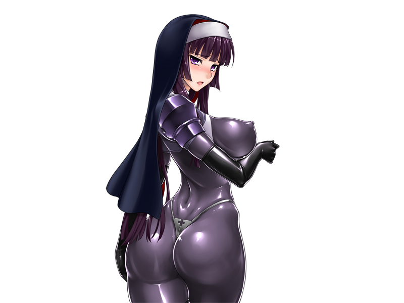 alpha_channel ass backboob blush bodysuit breasts busty elbow_gloves erect_nipples erect_nipples_under_clothes female for_sticker_use gloves habit hips kamori_sayaka large_breasts latex matai_toshi nipples nun png purple_eyes purple_hair rindou_(radical_dream) rindou_aya shiny shiny_clothes skin_tight slime solo sticker_template thick_thighs thighhighs thighs tight_clothing transparent_background transparent_png voluptuous wide_hips