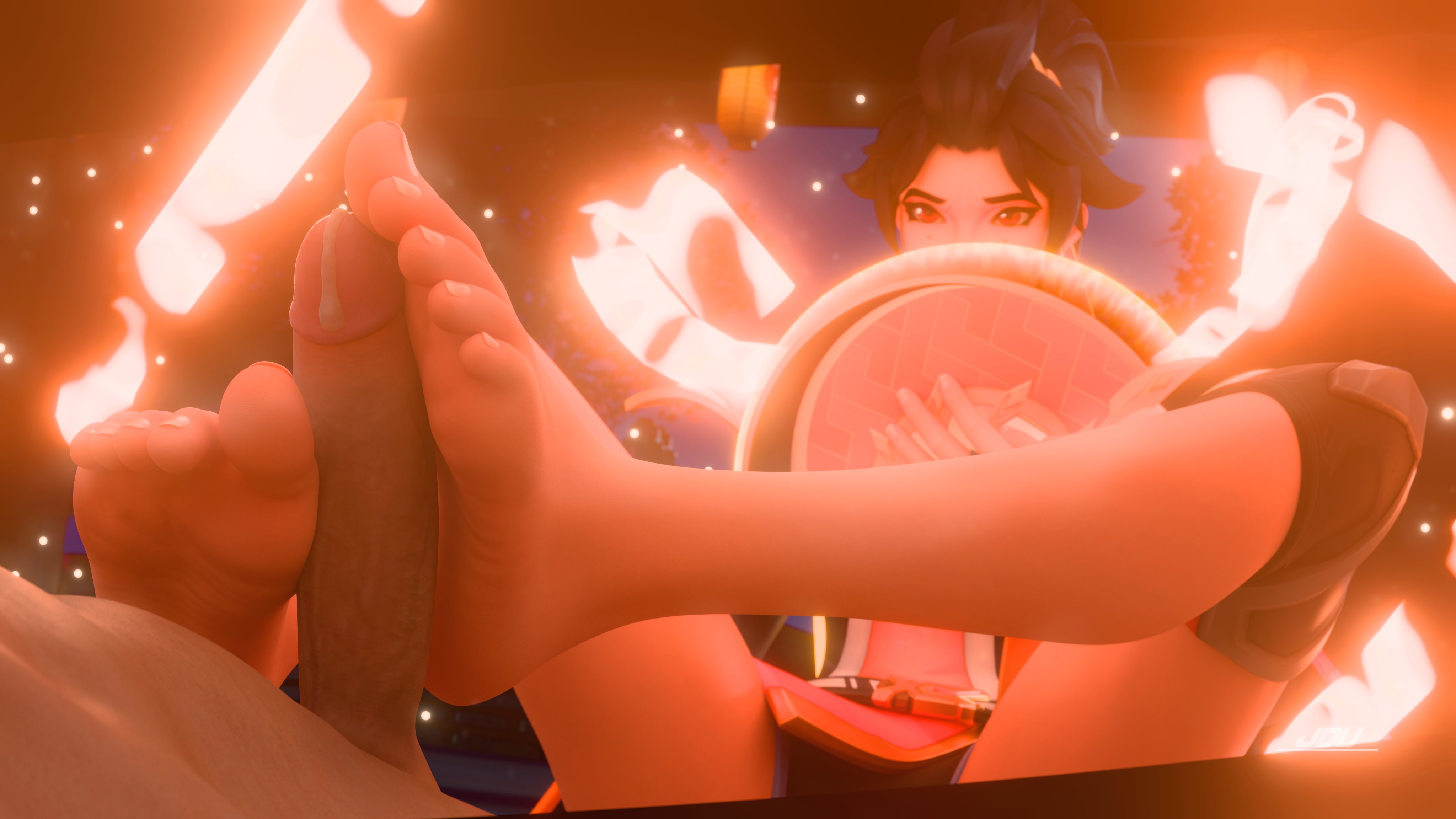 3d, anonymous male, anran, barefoot, cum, ejaculation, feet, footjob, jdv, overwatch, pov