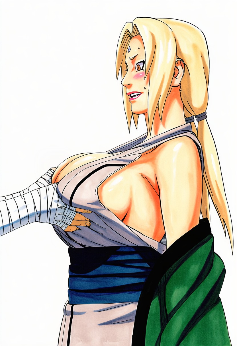 1boy, 1girls, accurate art style, ai generated, bandaged arm, bandages, bare shoulders, before sex, big breasts, blonde hair, breast grab, breasts, brown eyes, busty, female, female focus, fondling, fondling breast, forehead mark, from above, from side, front view, groping, groping breasts, head tilt, holding breast, huge breasts, kimono, large ass, lipstick, looking at viewer, male, male pov, manga style, masashi kishimoto style, mature woman, nail polish, naruto, naruto (series), naruto shippuden, no bra, pants, plain background, pov, pov hands, presenting breasts, sagging breasts, side view, simple background, smile, thighs, top heavy breasts, tsunade, twintails, viewed from above, voluptuous, voluptuous female, white background, ㅇㅇ