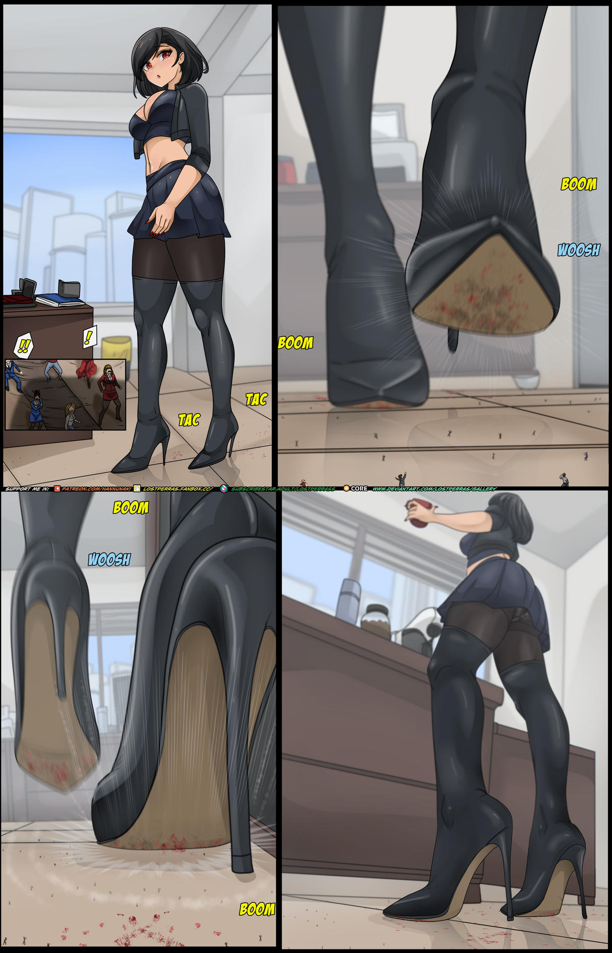 blood, blood stain, cruelty, crush, giantess, gore, heels, lostperras, macro, male ryona, micro, original character, pillow shading, stomping, unaware, upskirt