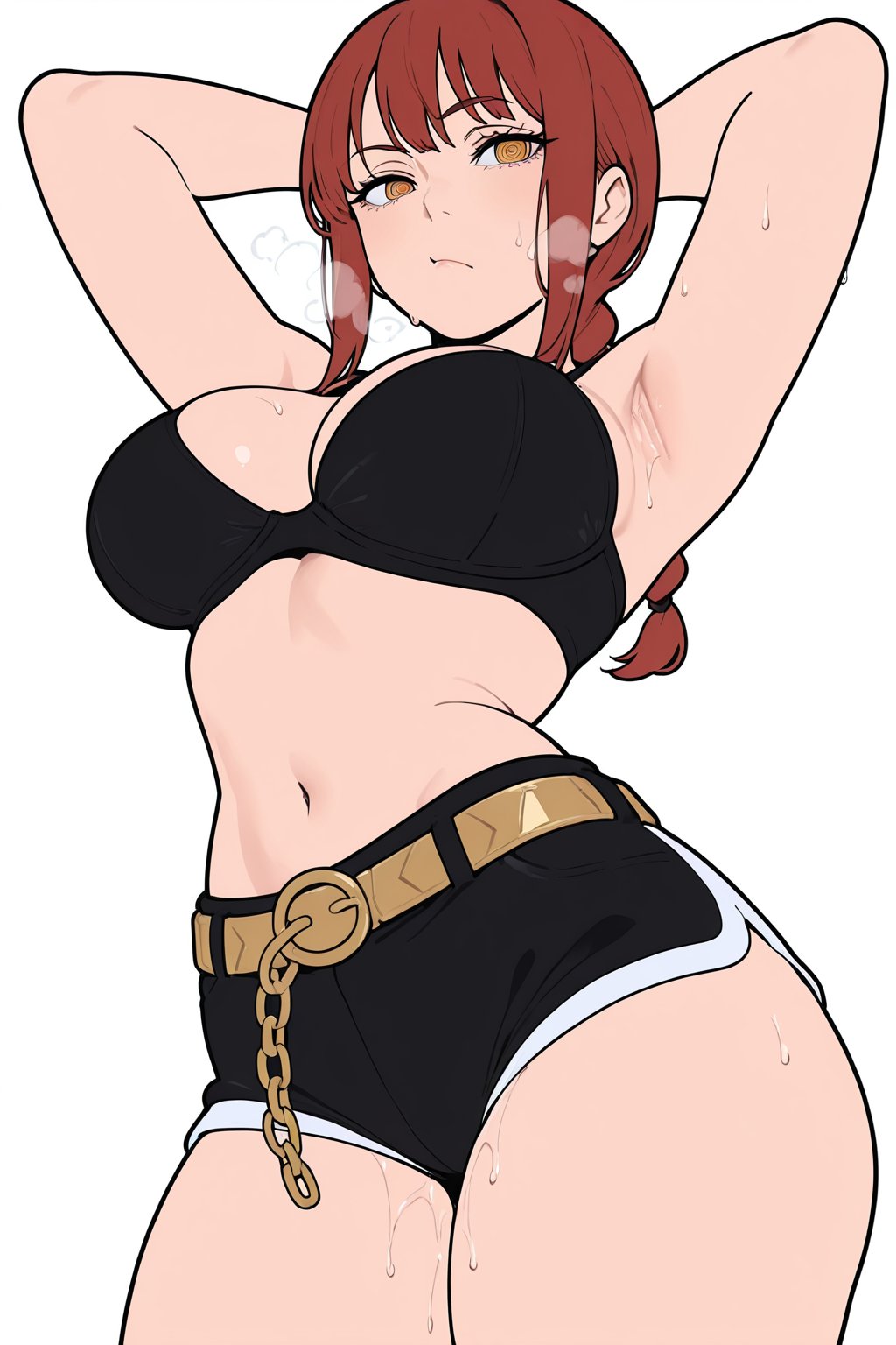 1girls, ai generated, anime, big breasts, breasts, chainsaw man, female, female focus, female only, kawaiiaiarts, large boobs, large breasts, light skin, light-skinned female, makima (chainsaw man), manga, red hair, red hair female, redhead female, sweat, sweating, sweating female, sweaty, sweaty body, yellow eyes, yellow eyes female