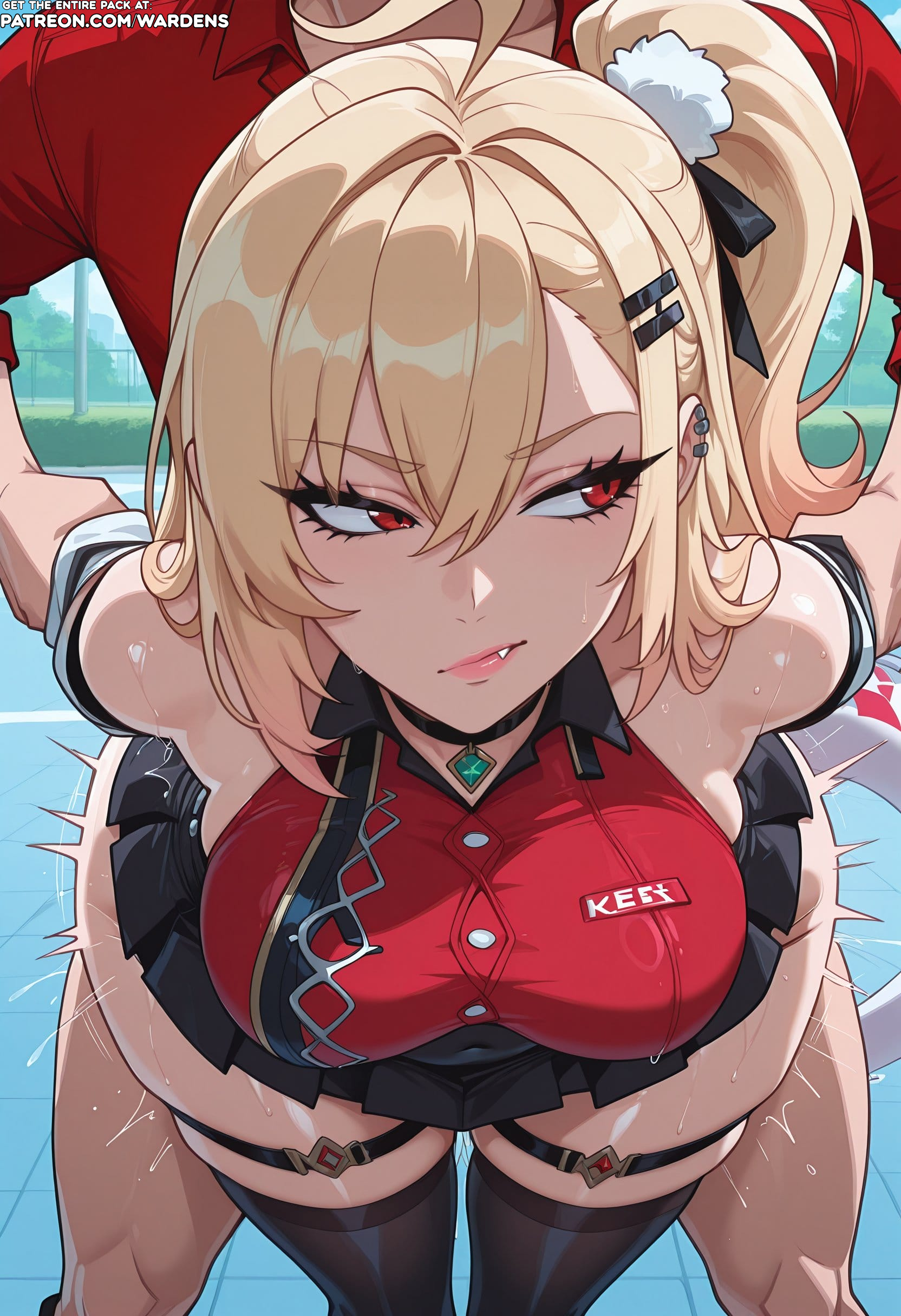 1girl, 1girls, ai generated, blonde female, blonde hair, boobs, breasts, cissia (zenless zone zero), commission, female, female focus, girl, hoyoverse, lips, makeup, medium breasts, red eyes, stable diffusion, tagme, tits, uncensored, wardens, watermark, zenless zone zero