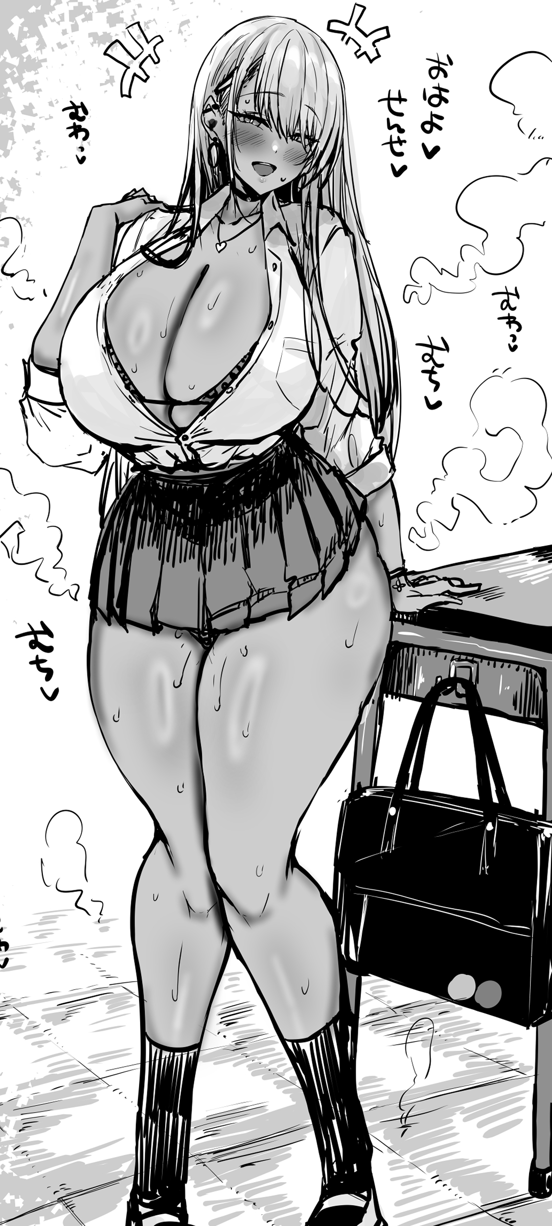 2d, big breasts, blush, breasts, female, female focus, female only, flirting, flirting with viewer, horny, horny female, interested, large boobs, large breasts, looking at viewer, school uniform, schoolgirl, solo, solo female, solo focus, standing, stem 720, thick thighs, thighs, weak legs